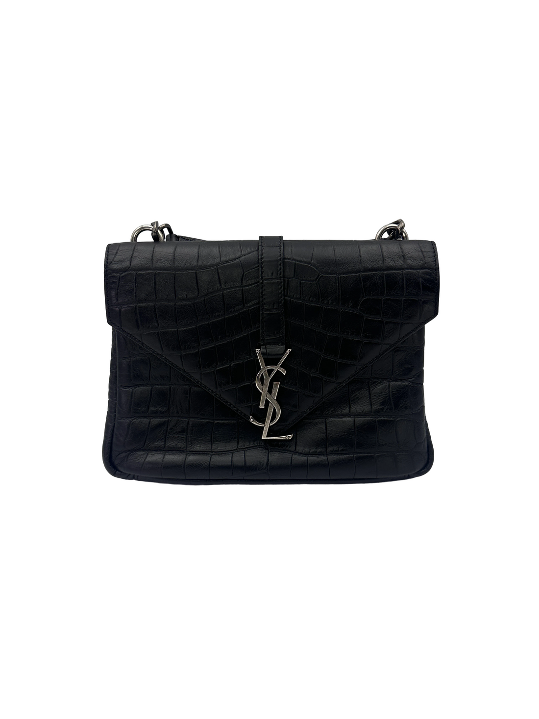 Saint Laurent College Black Crocodile-Embossed Leather Shoulder Bag SL299