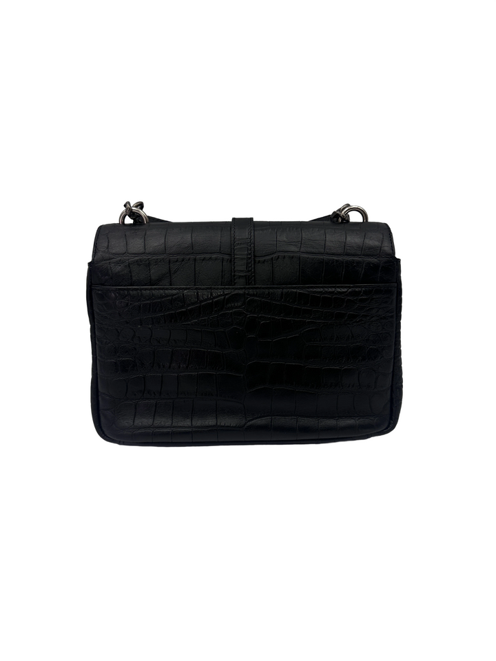 Saint Laurent College Black Crocodile-Embossed Leather Shoulder Bag SL299