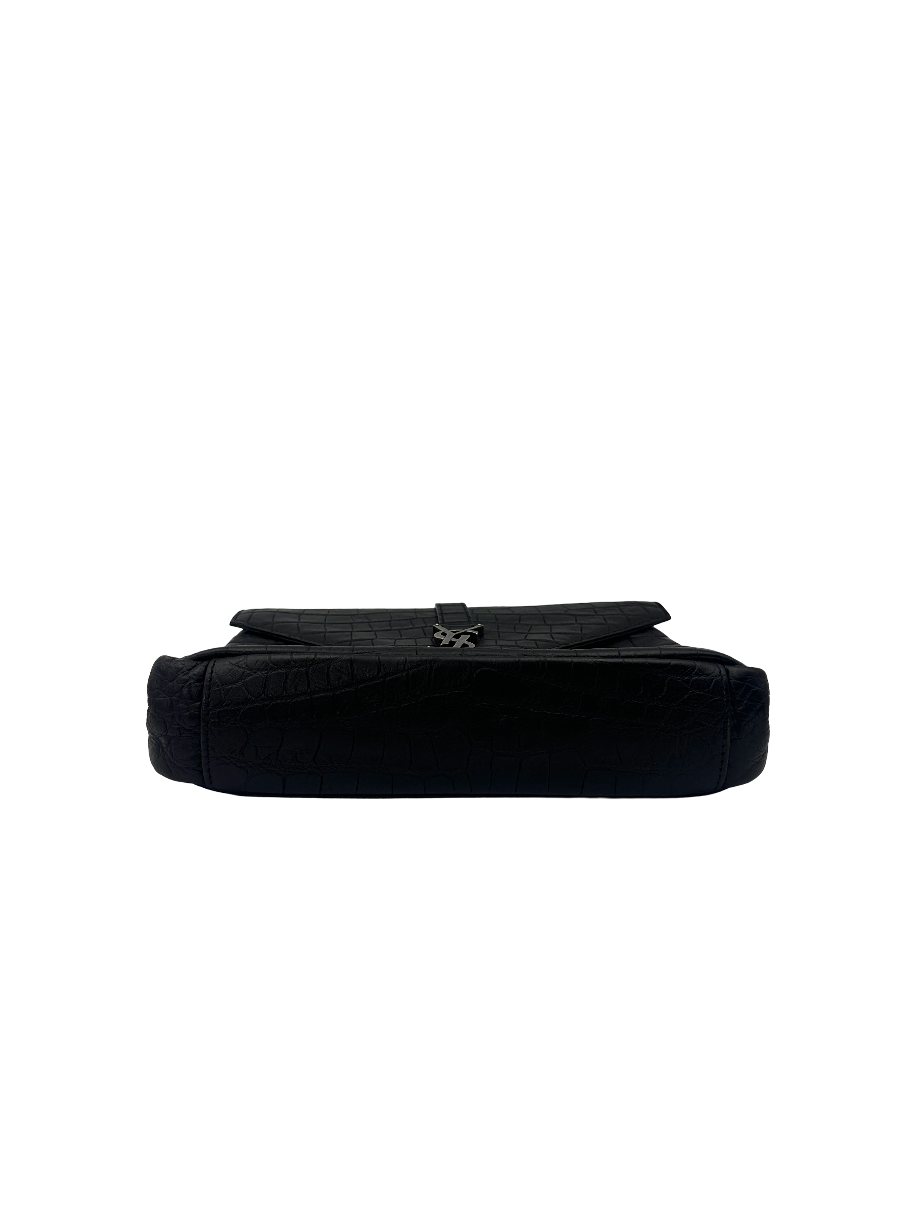 Saint Laurent College Black Crocodile-Embossed Leather Shoulder Bag SL299