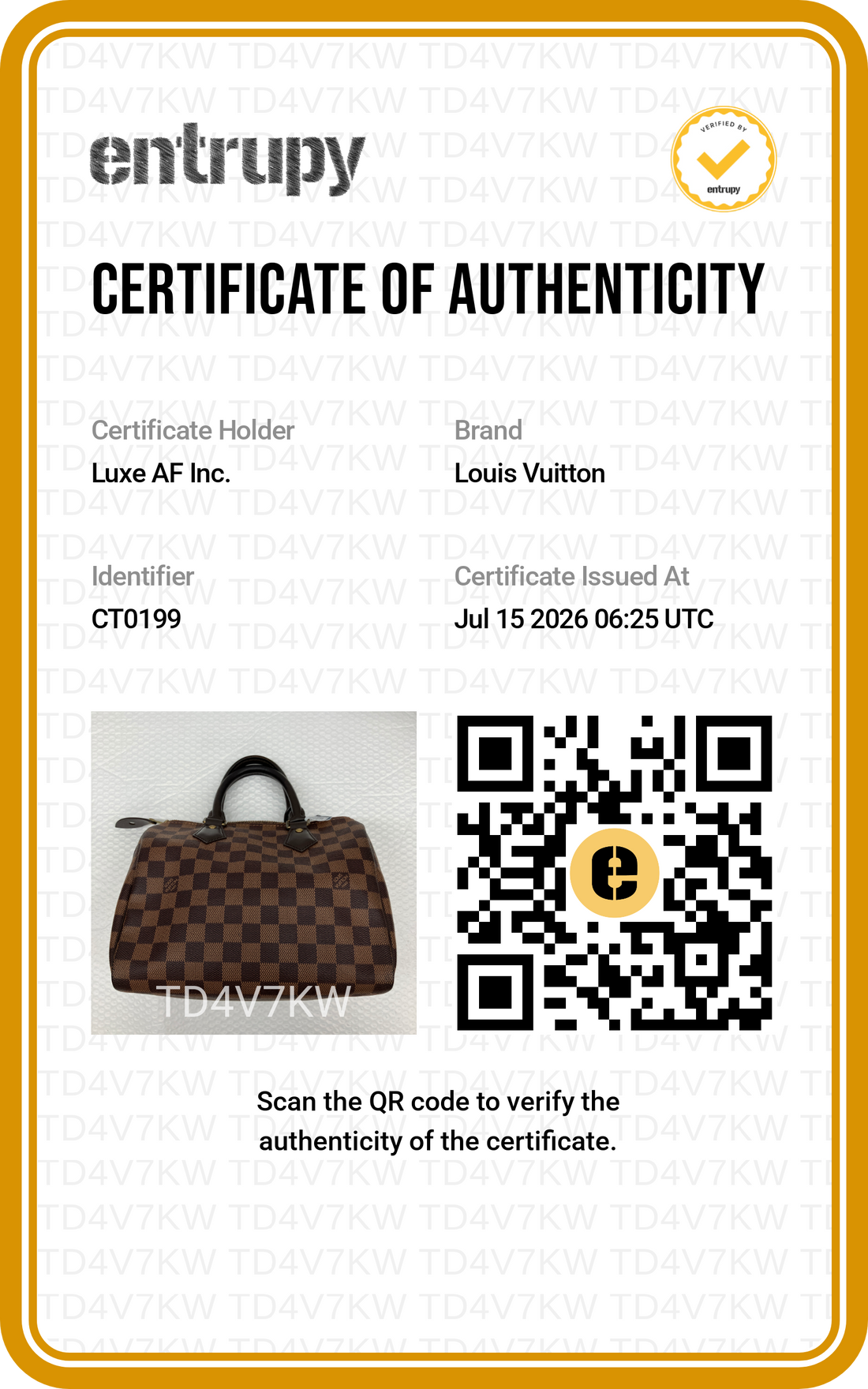 Louis Vuitton Speedy25 Damier Ebene Handle Bag LV3344