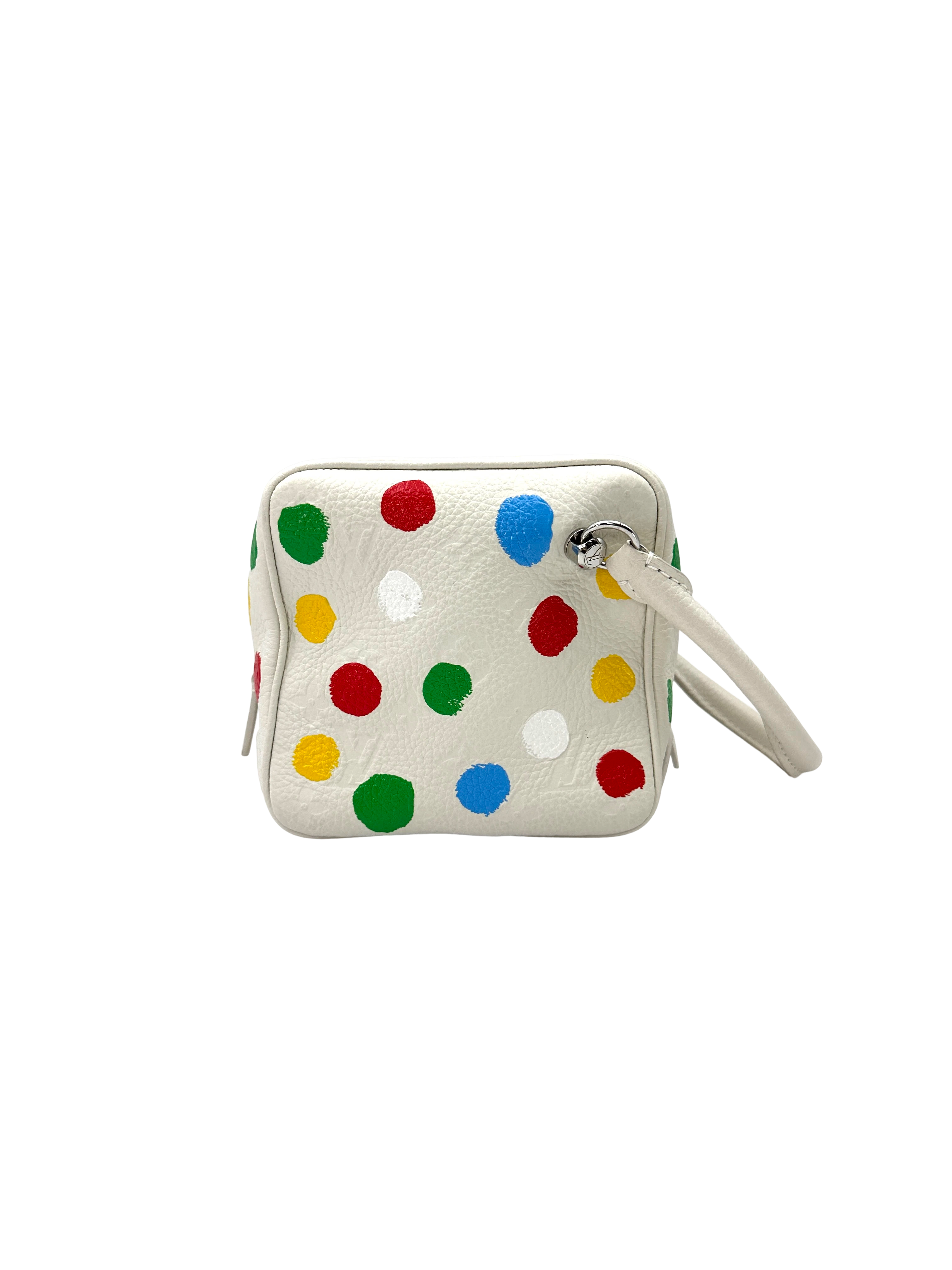 Louis Vuitton x Yayoi Kusama White Monogram Painted Dots Leather Cube Bag LV3346