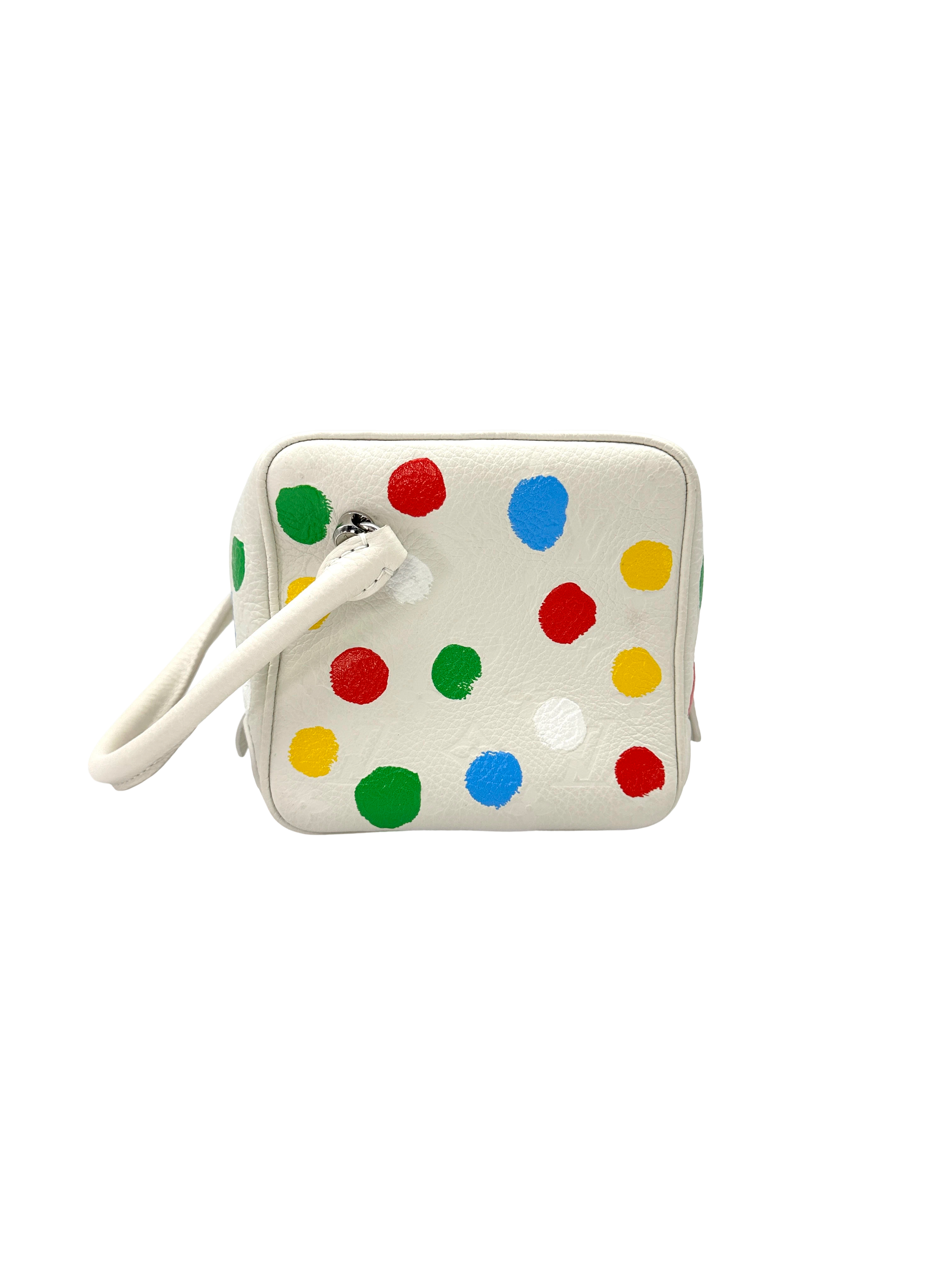 Louis Vuitton x Yayoi Kusama White Monogram Painted Dots Leather Cube Bag LV3346