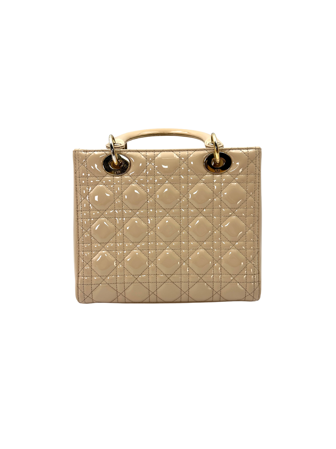 Christian Dior Lady Dior Beige Cannage Patent Leather Handle Bag DR943