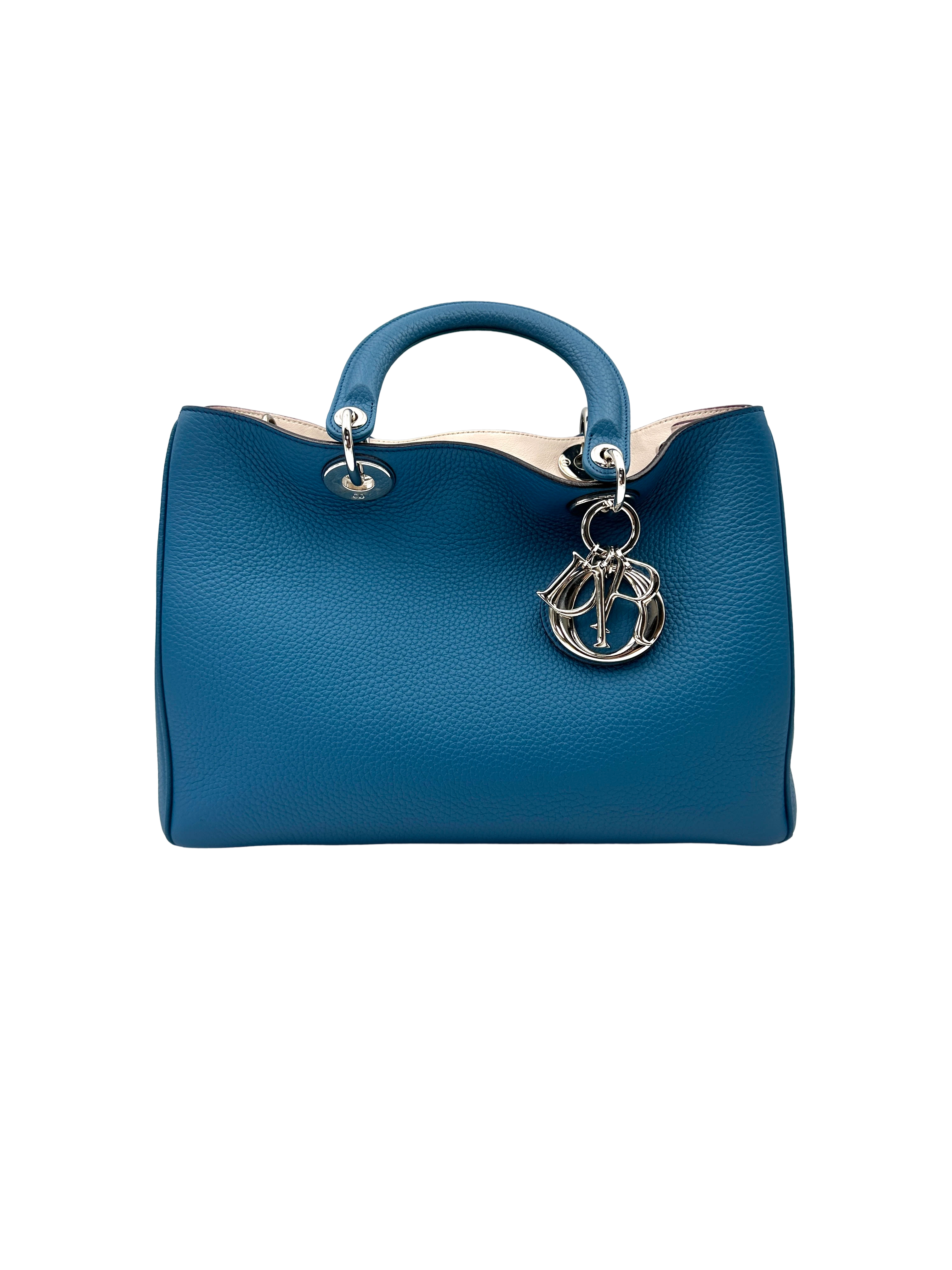 Christian Dior Diorissimo Blue Leather Medium Size Handle Bag With Pouch DR934