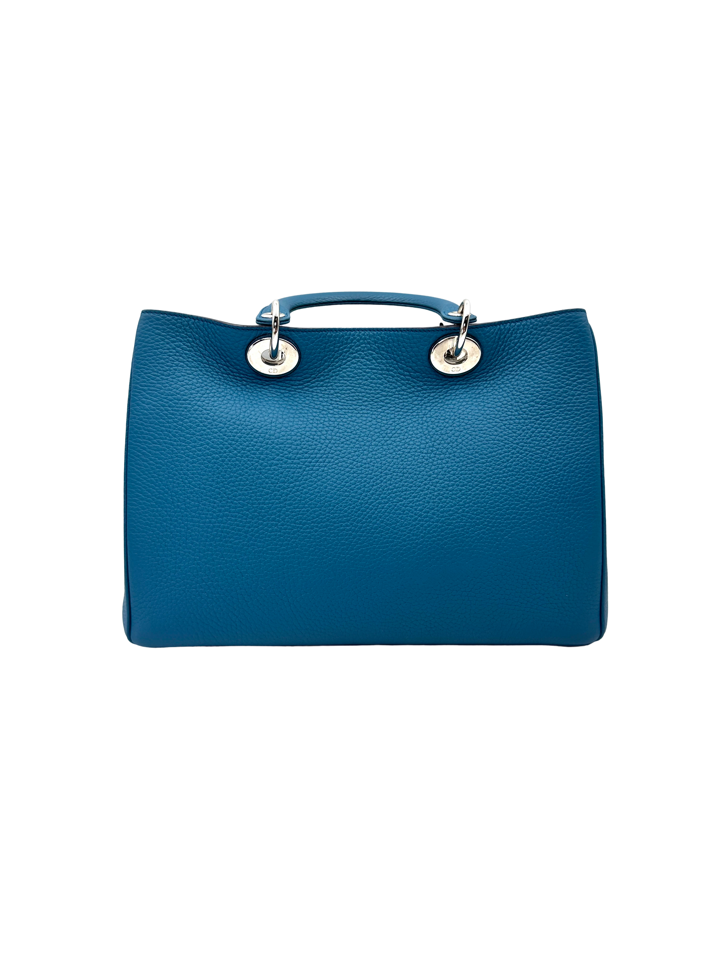 Christian Dior Diorissimo Blue Leather Medium Size Handle Bag With Pouch DR934