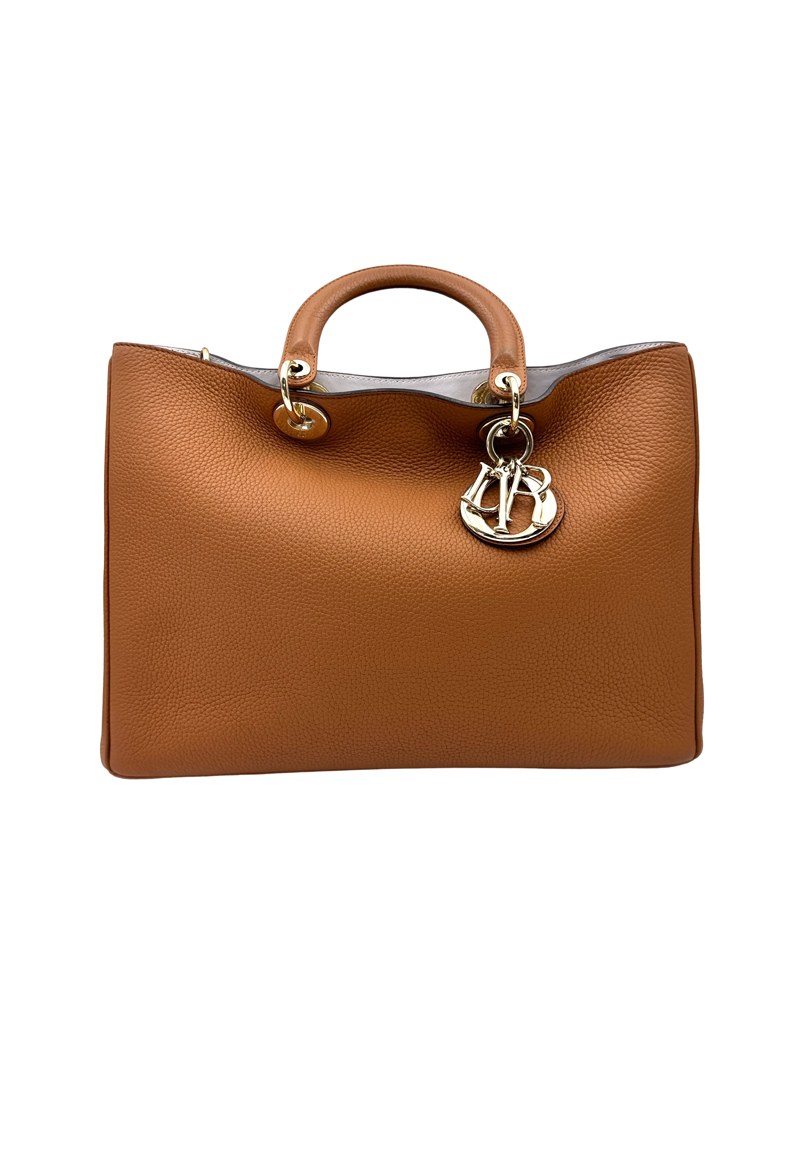 Christian Dior Diorissimo Brown Leather Large Size Handle Bag DR935