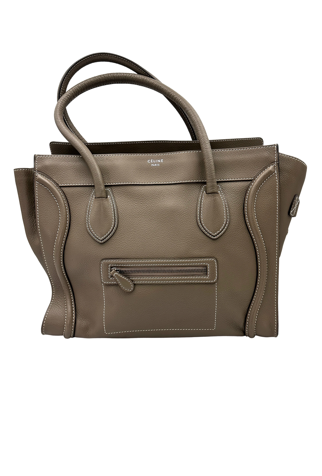 Celine Luggage Grey Leather Large Size Handle Bag CE194