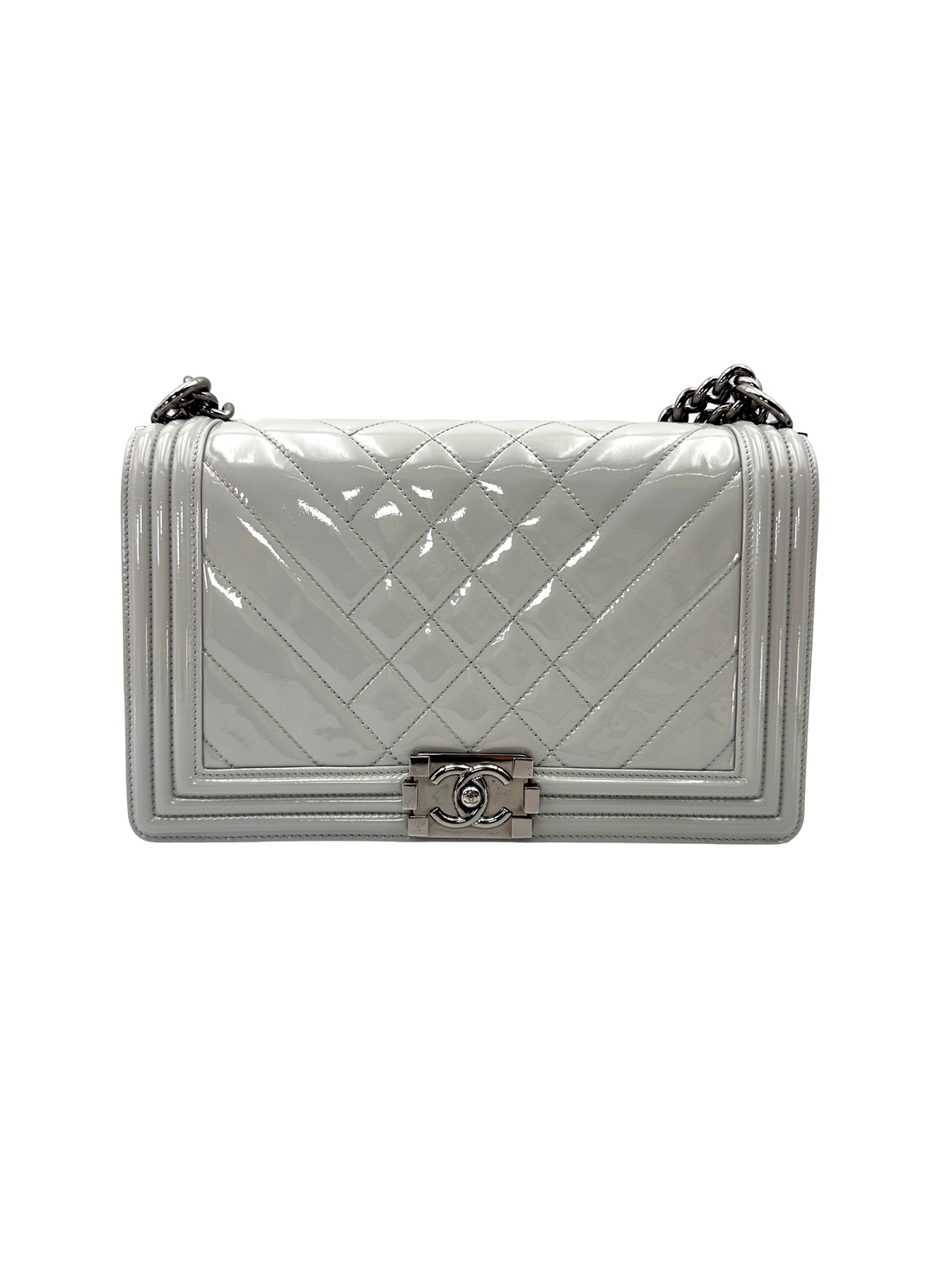 Chanel LeBoy Grey Quilted Patent Leather Flap Bag(19***57) CC2601