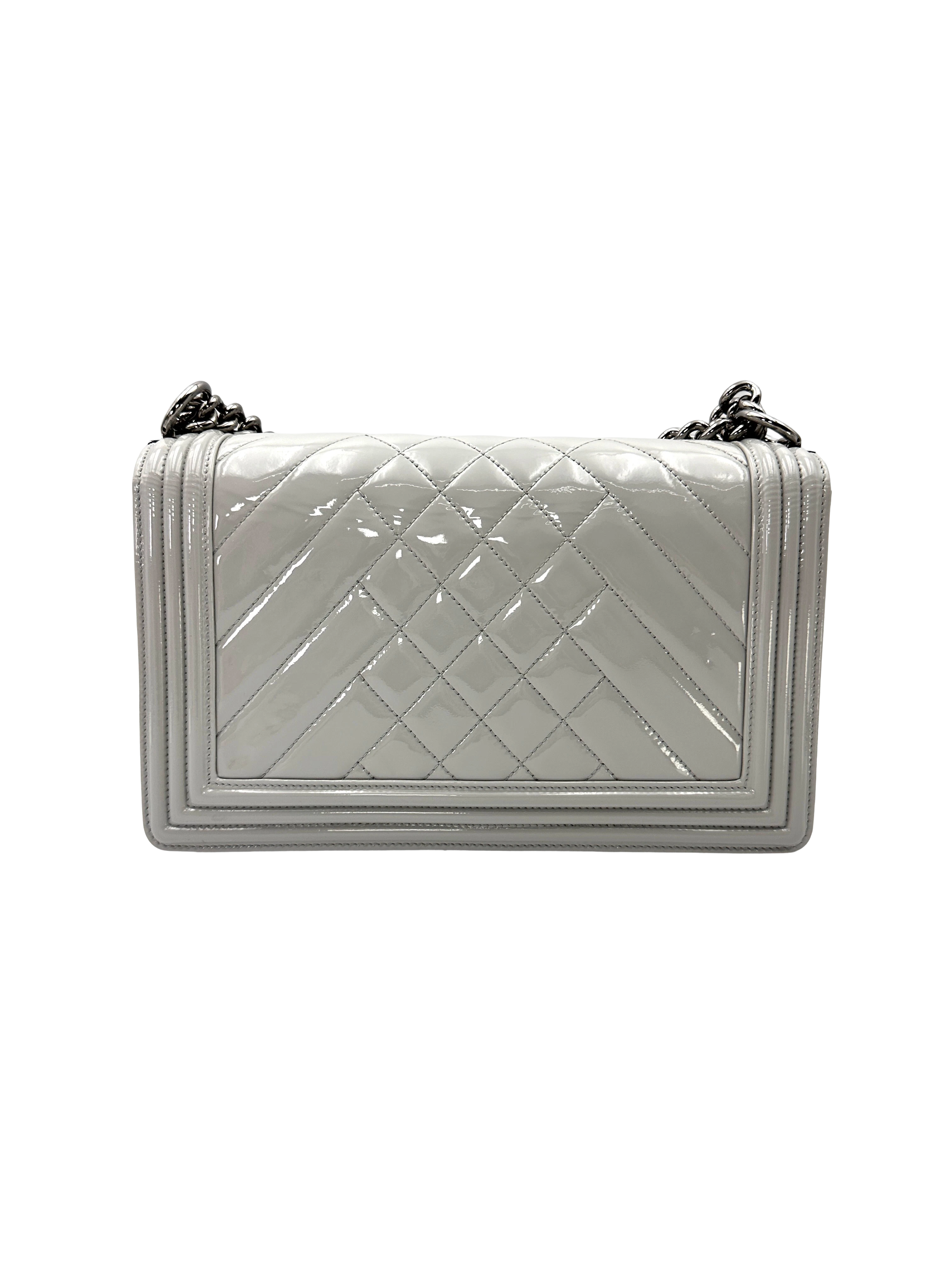 Chanel LeBoy Grey Quilted Patent Leather Flap Bag(19***57) CC2601