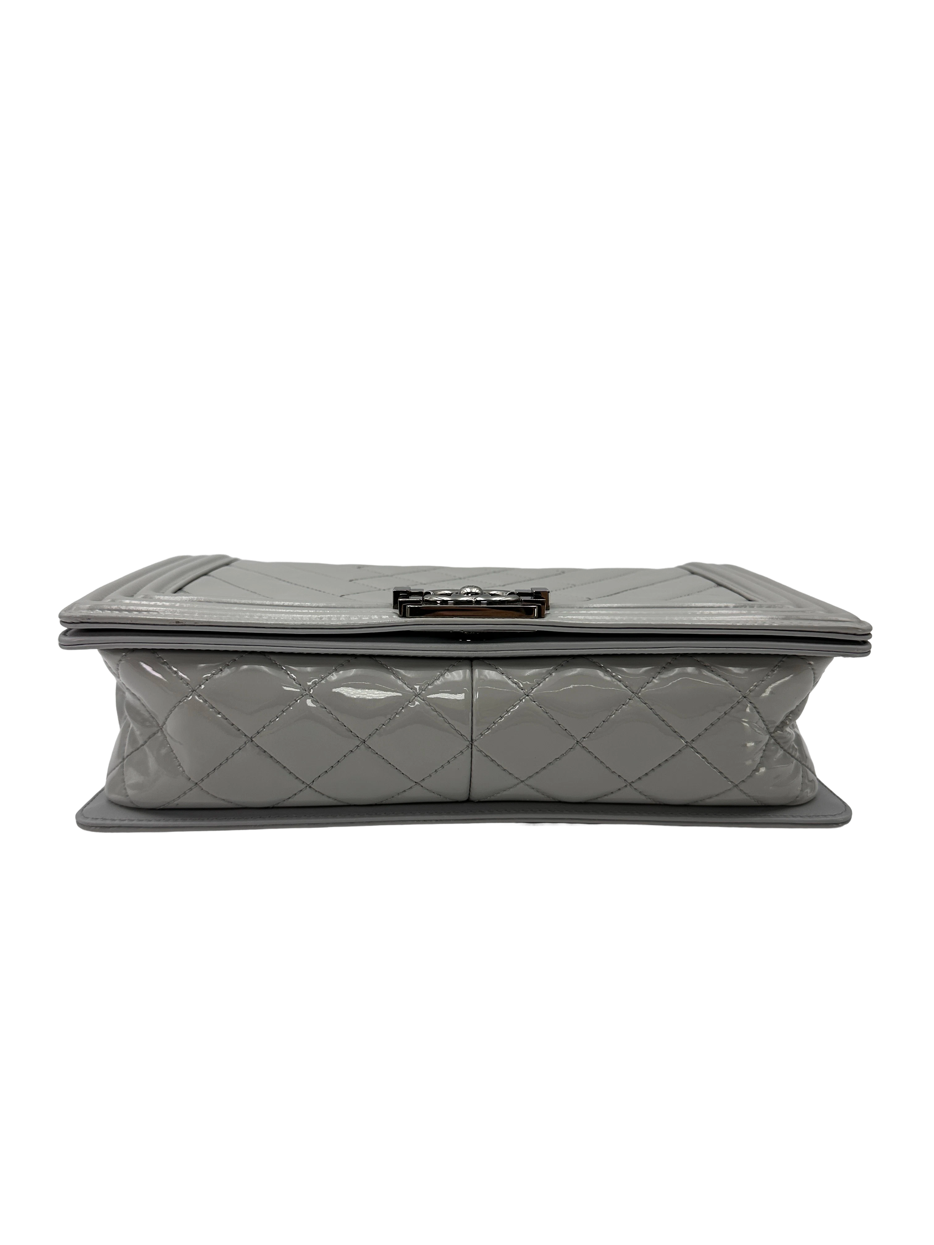 Chanel LeBoy Grey Quilted Patent Leather Flap Bag(19***57) CC2601
