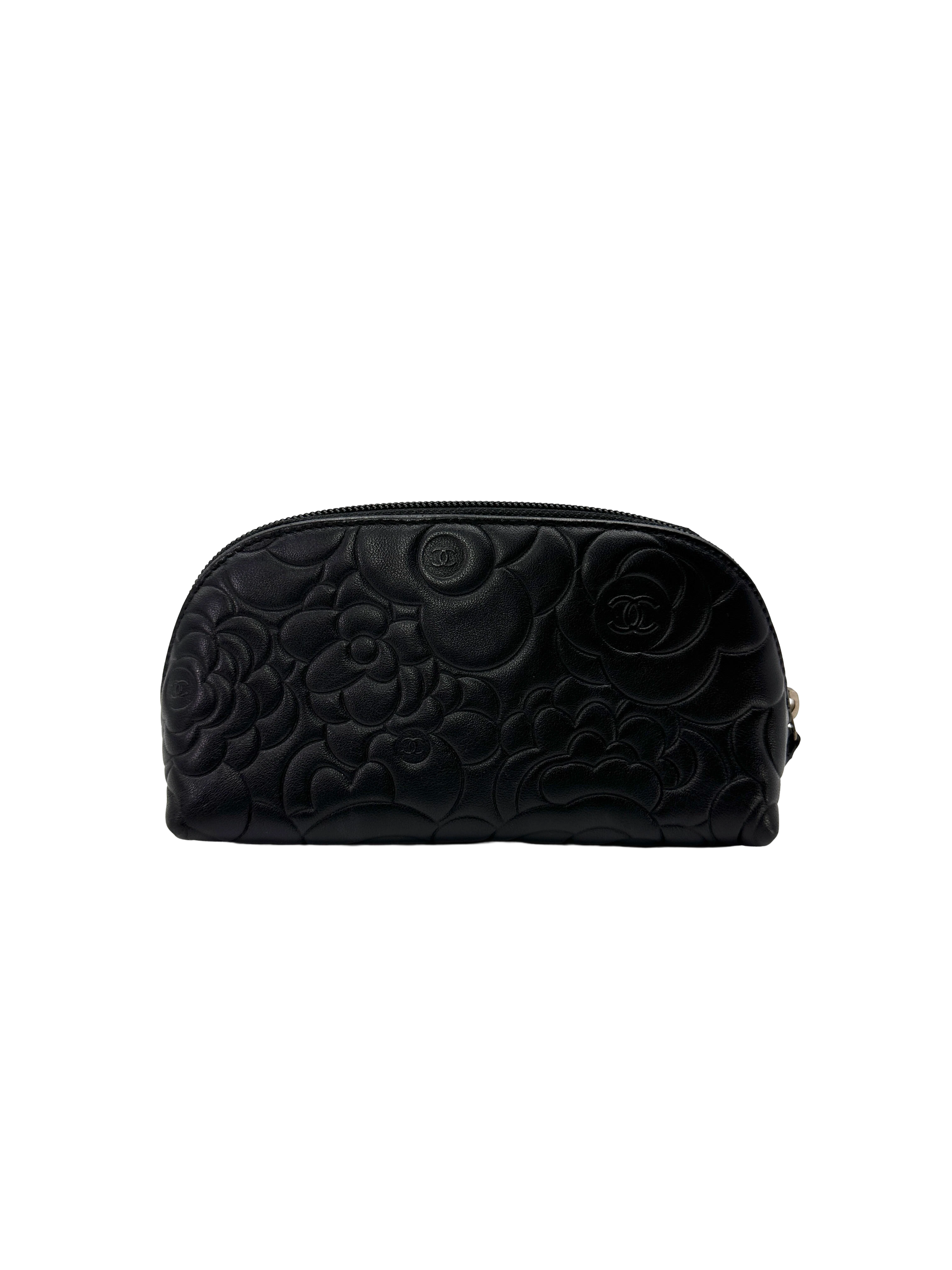 Chanel Black Camellia Embossed Leather Pouch(16***24) CC2583