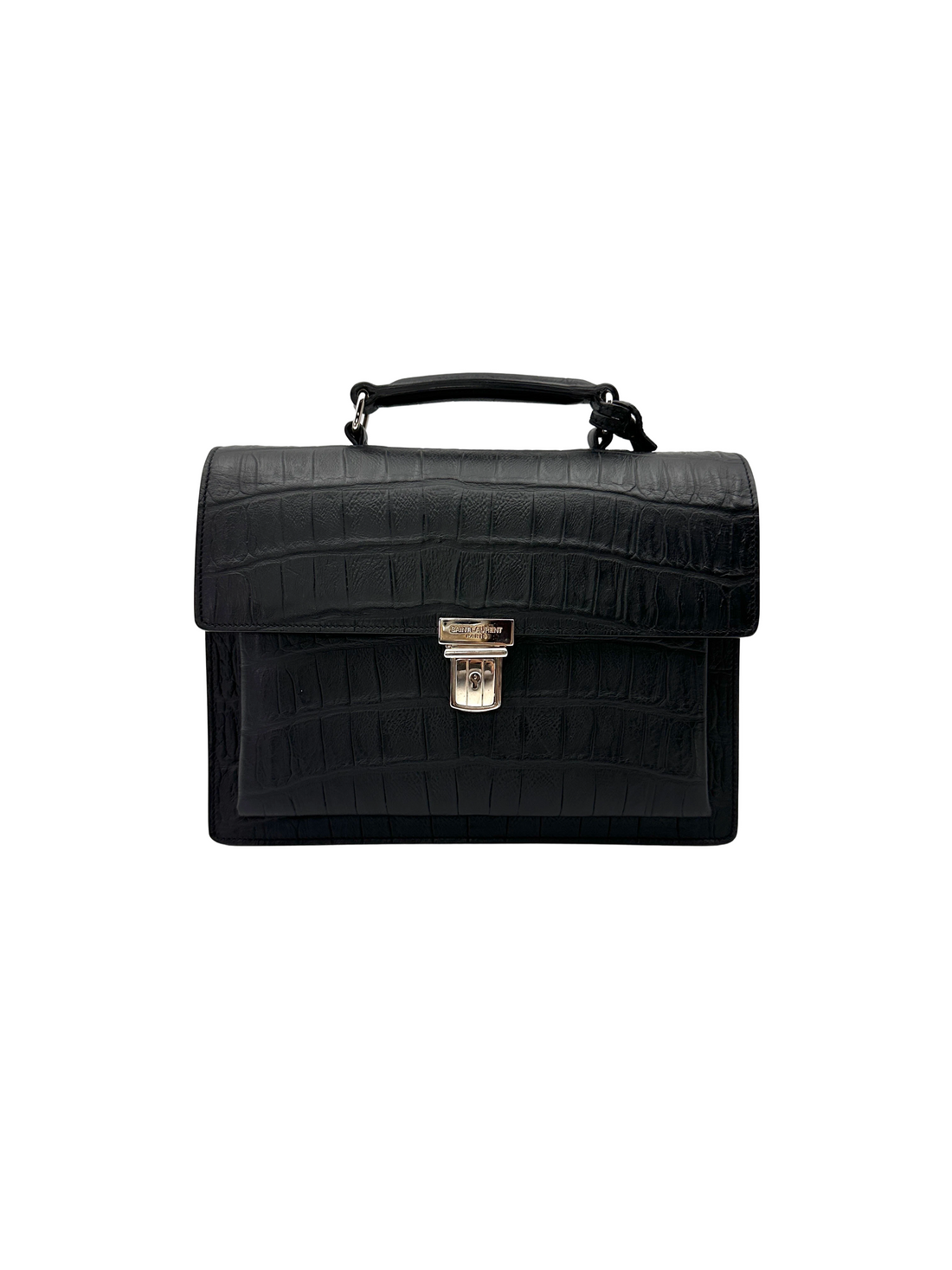 Saint Laurent High School Black Croc-Embossed Leather Shoulder Bag SL302