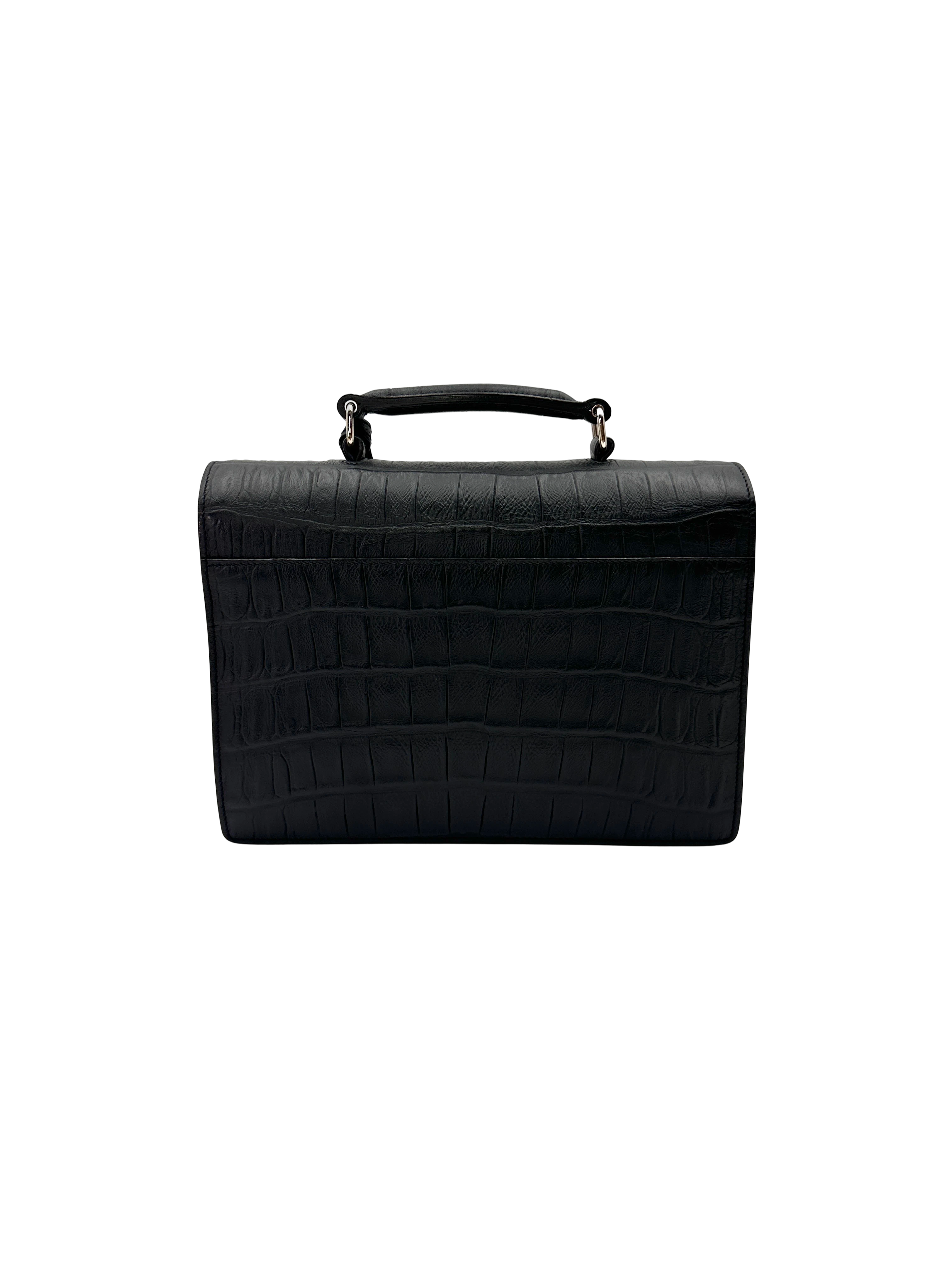Saint Laurent High School Black Croc-Embossed Leather Shoulder Bag SL302