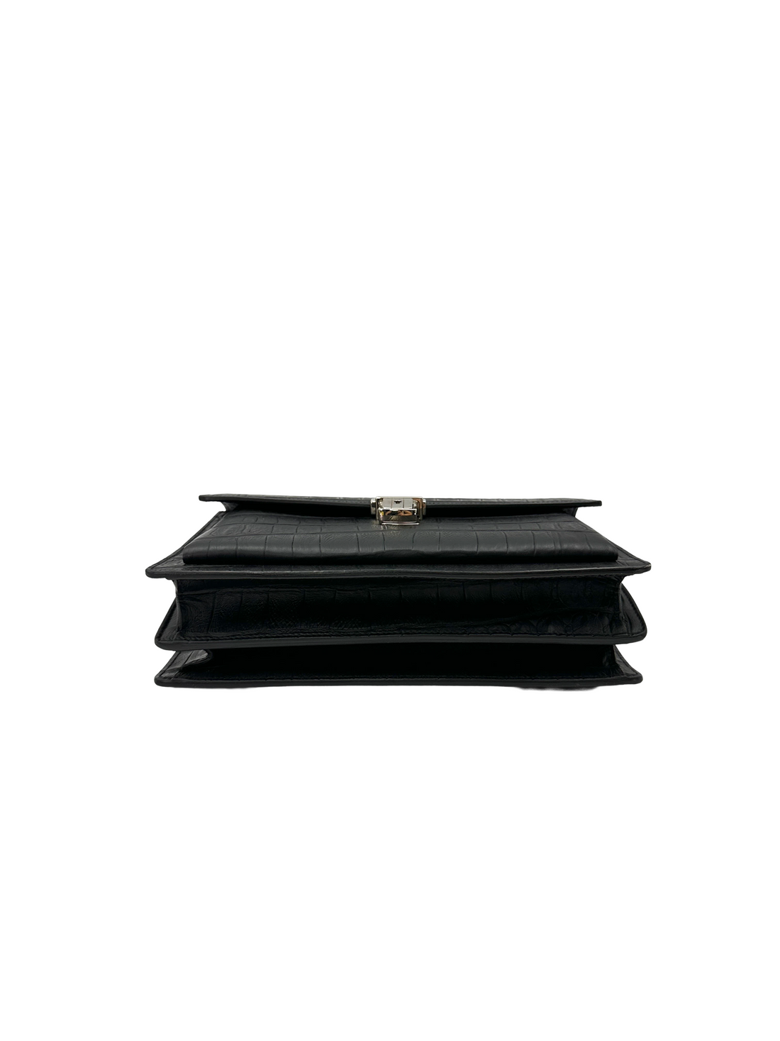 Saint Laurent High School Black Croc-Embossed Leather Shoulder Bag SL302