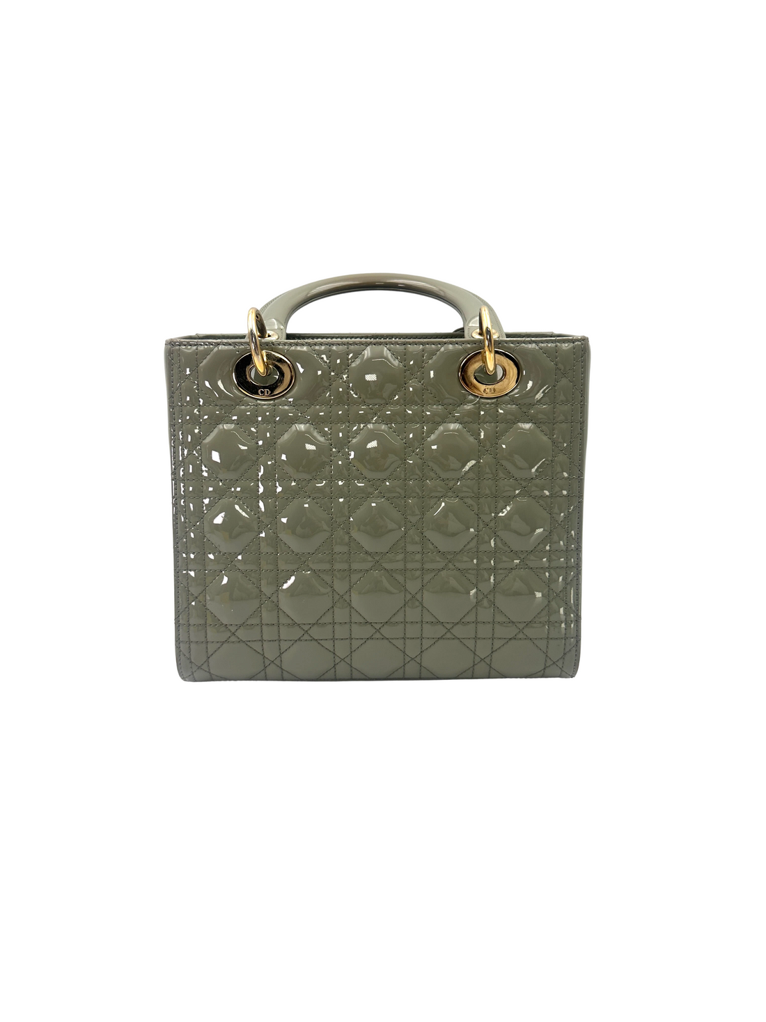Christian Dior Lady Dior Grey Cannage Patent Leather Handle Bag DR941