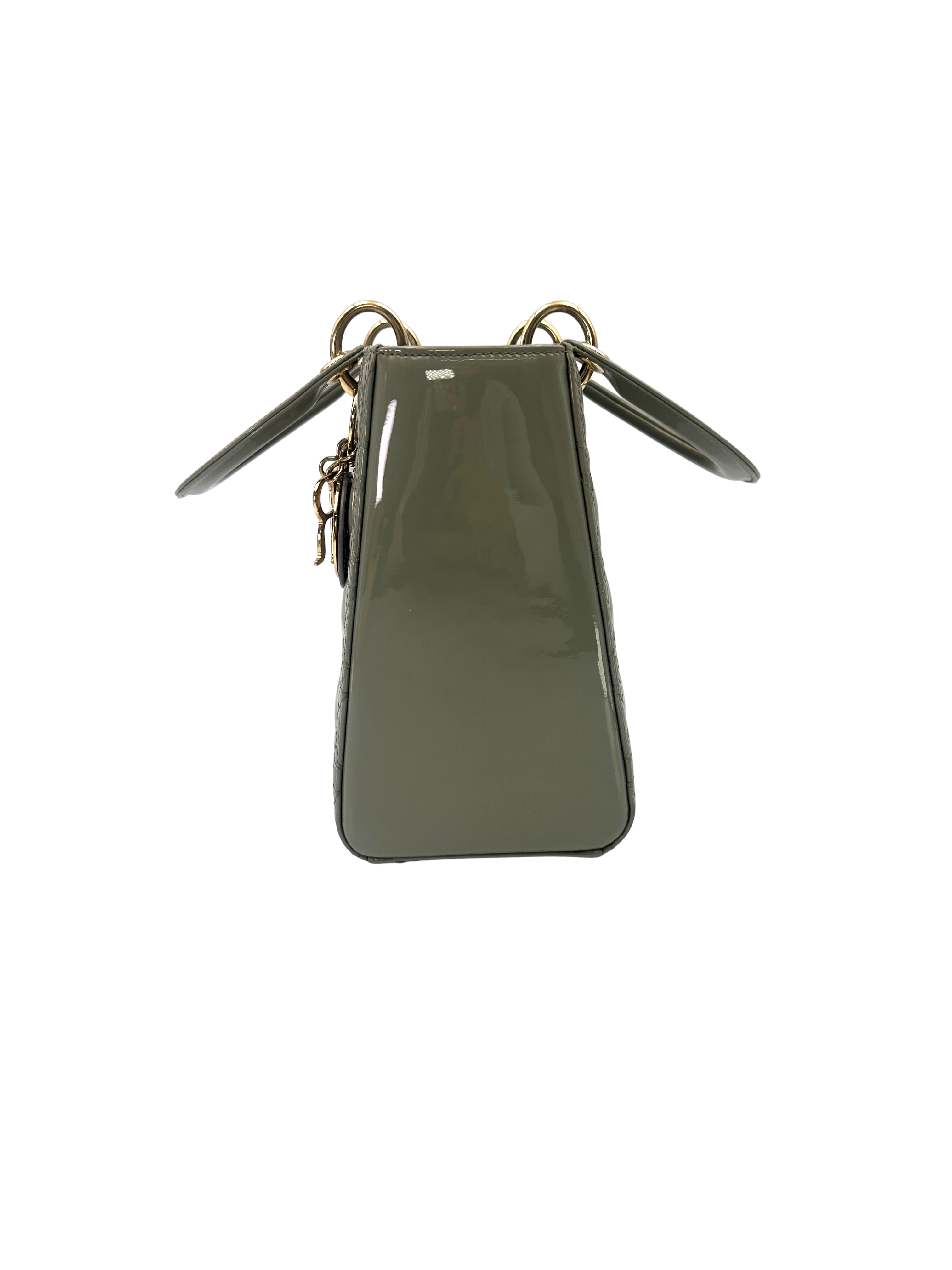 Christian Dior Lady Dior Grey Cannage Patent Leather Handle Bag DR941