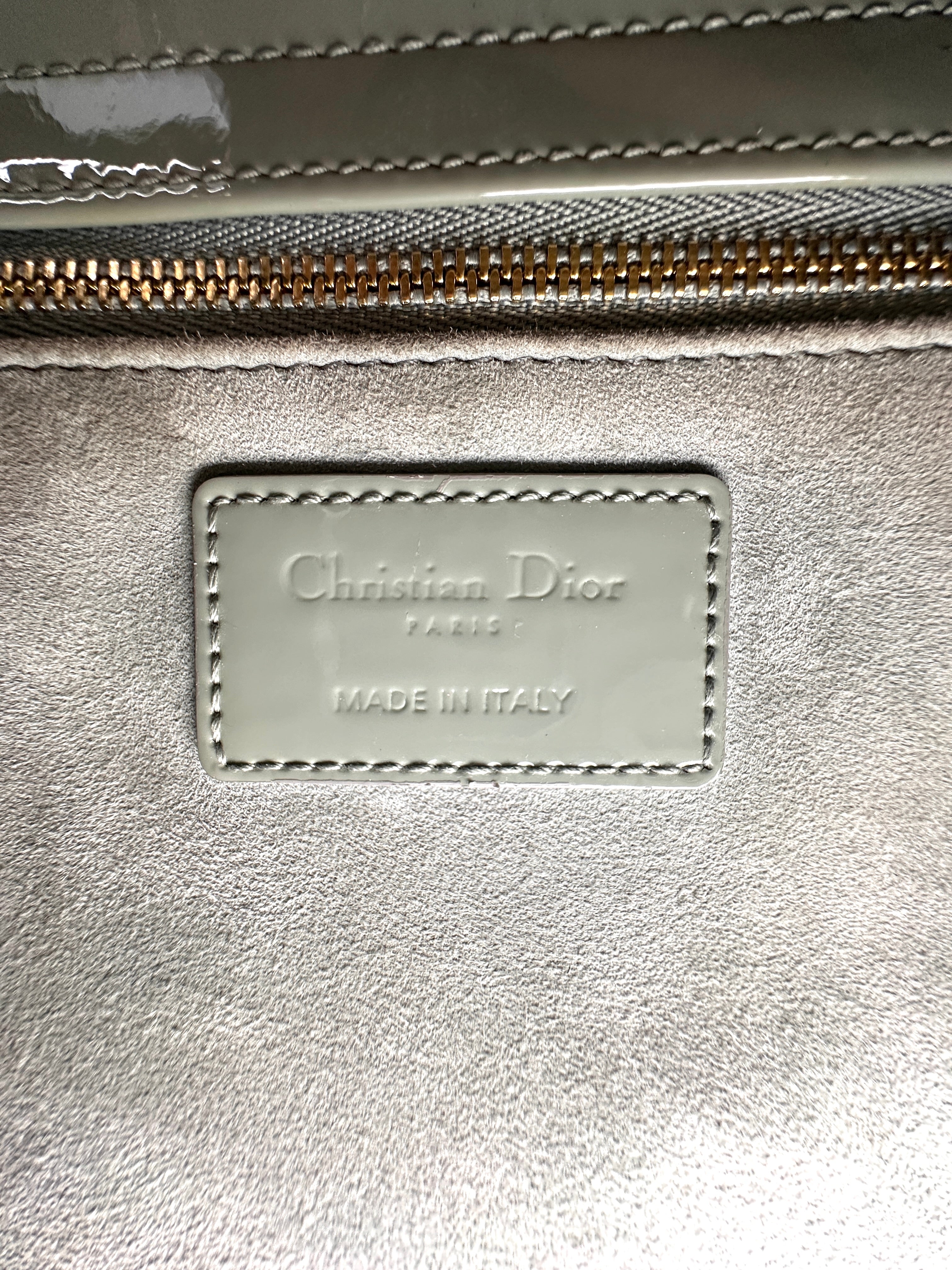 Christian Dior Lady Dior Grey Cannage Patent Leather Handle Bag DR941
