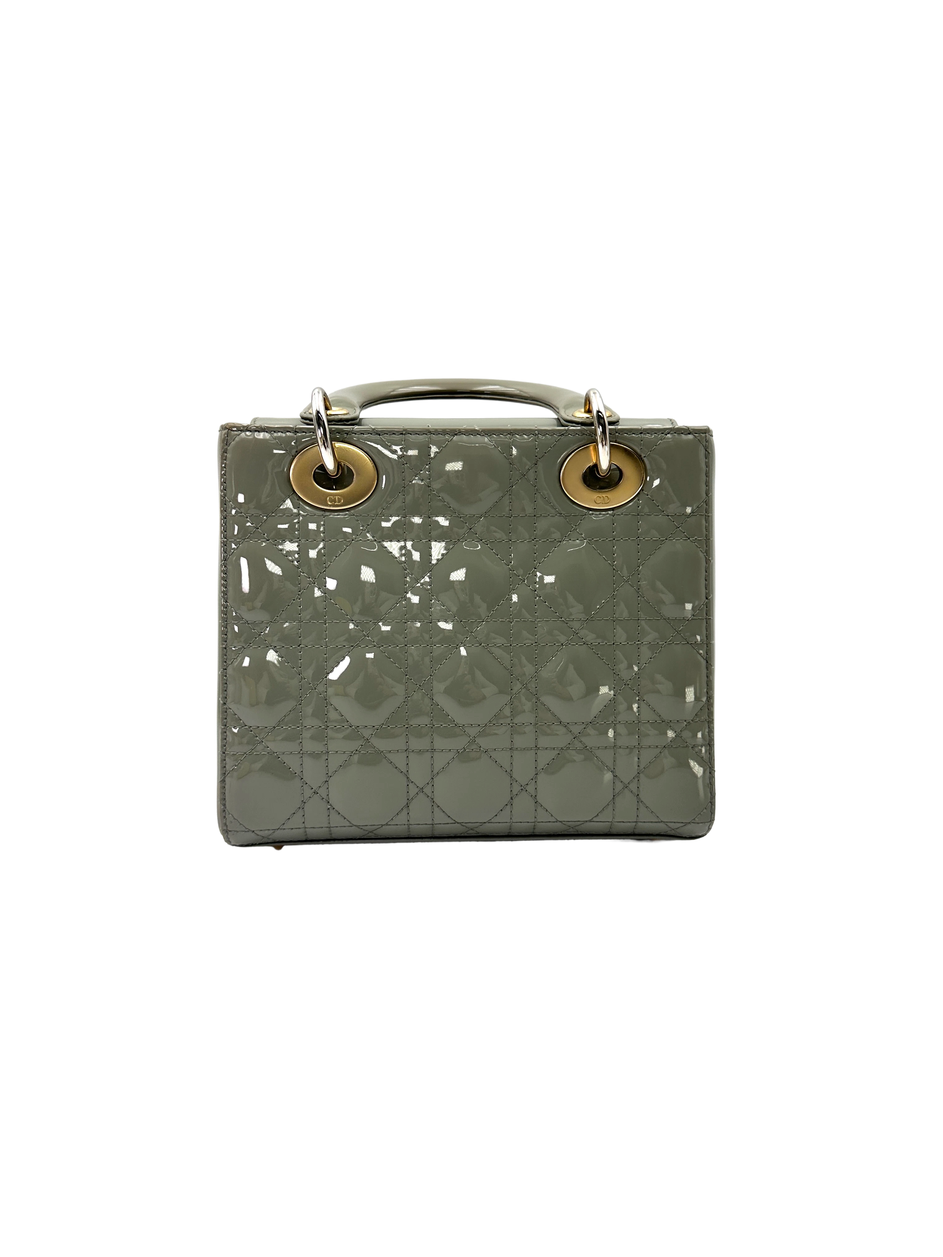 Christian Dior Lady Dior Green Cannage Patent Leather Handle Bag DR942