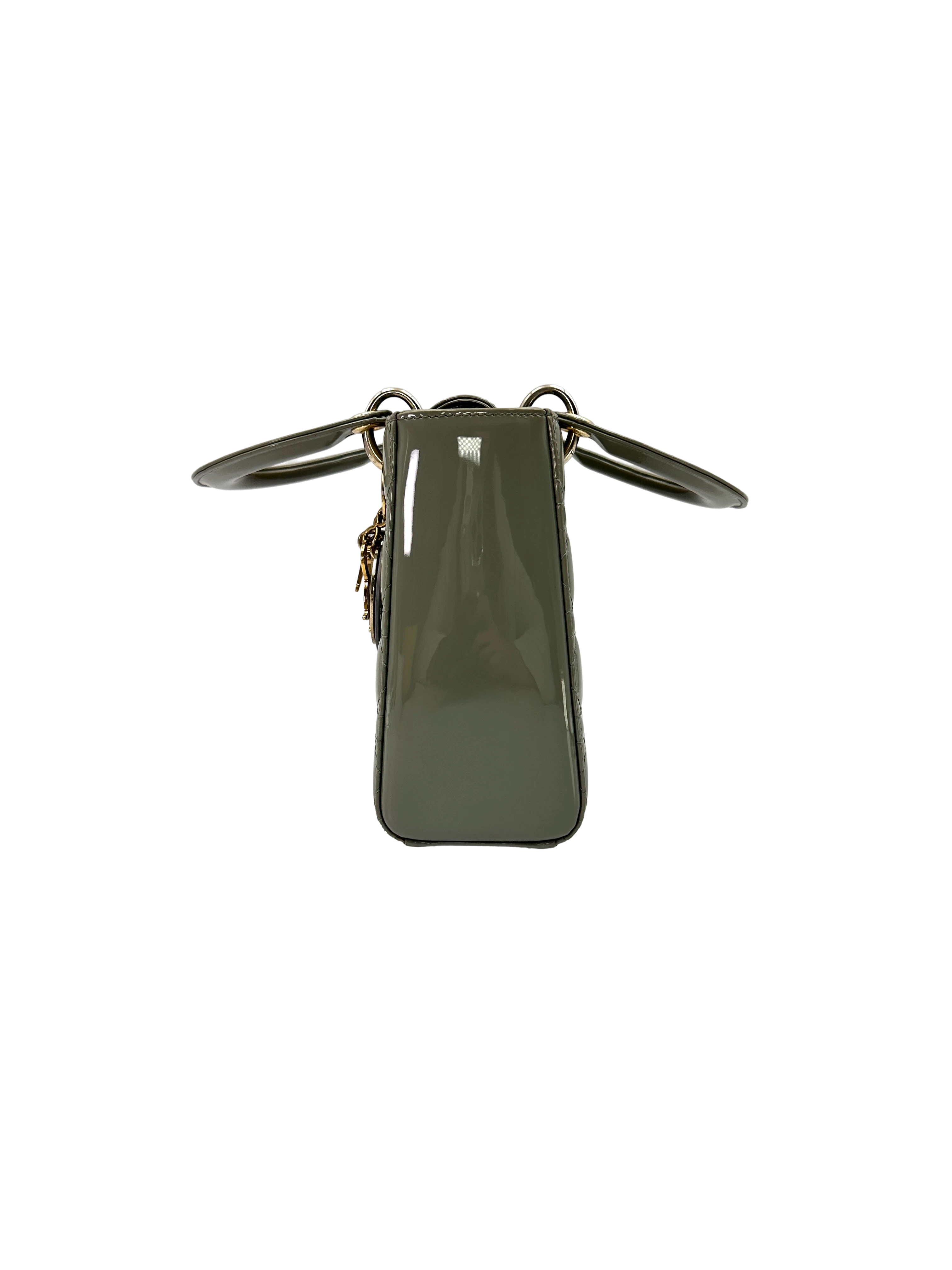 Christian Dior Lady Dior Green Cannage Patent Leather Handle Bag DR942
