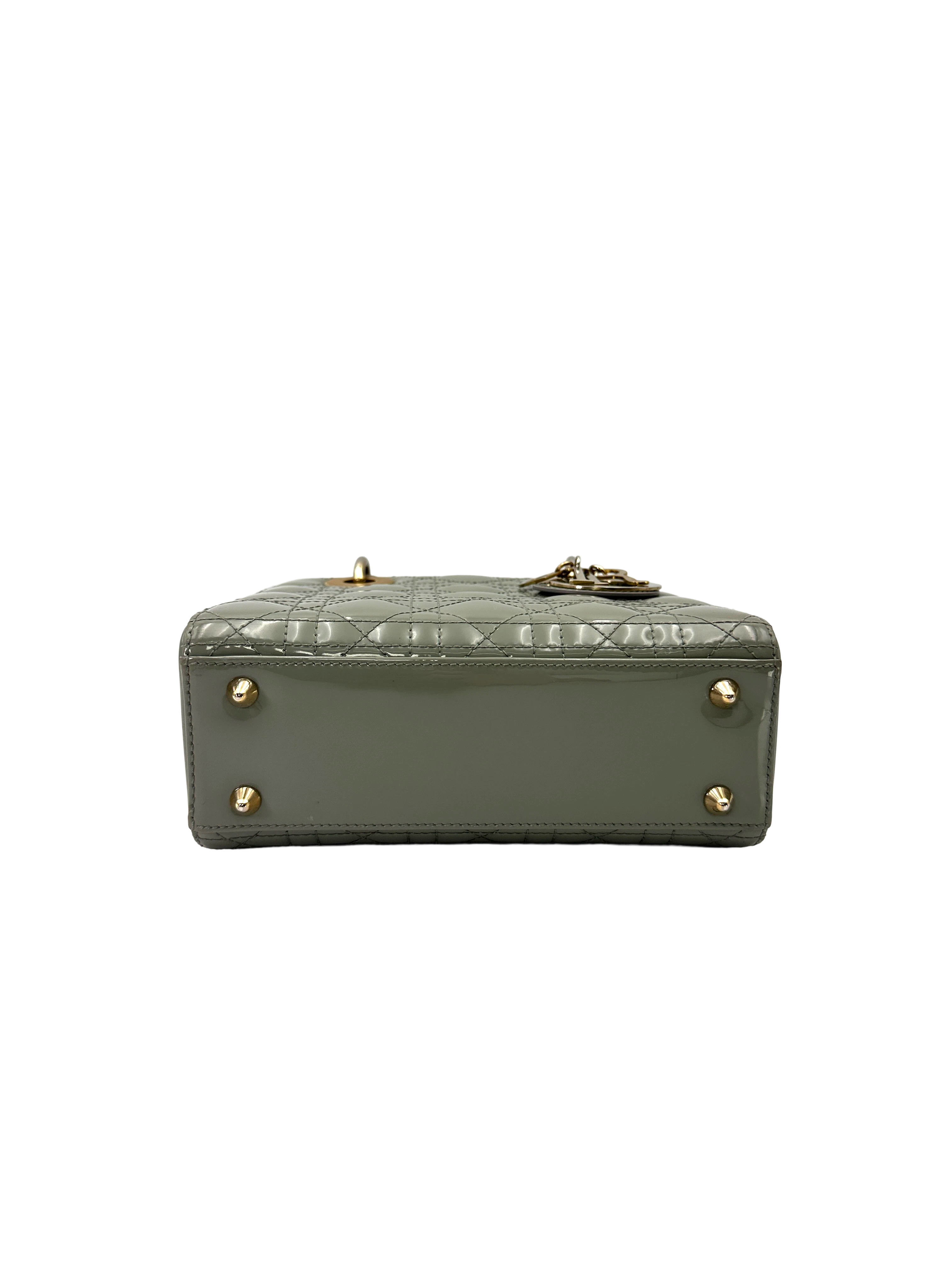 Christian Dior Lady Dior Green Cannage Patent Leather Handle Bag DR942