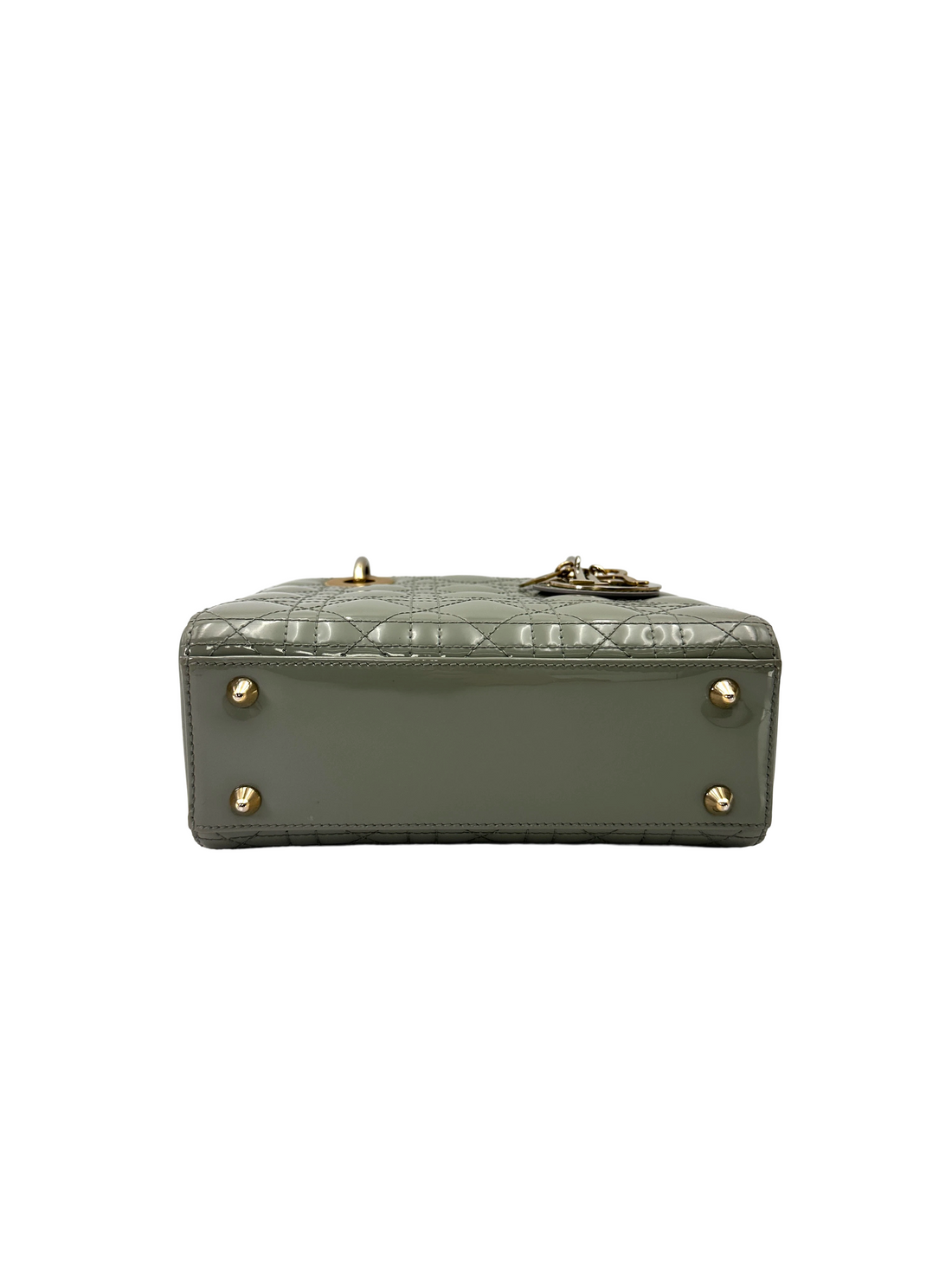 Christian Dior Lady Dior Green Cannage Patent Leather Handle Bag DR942