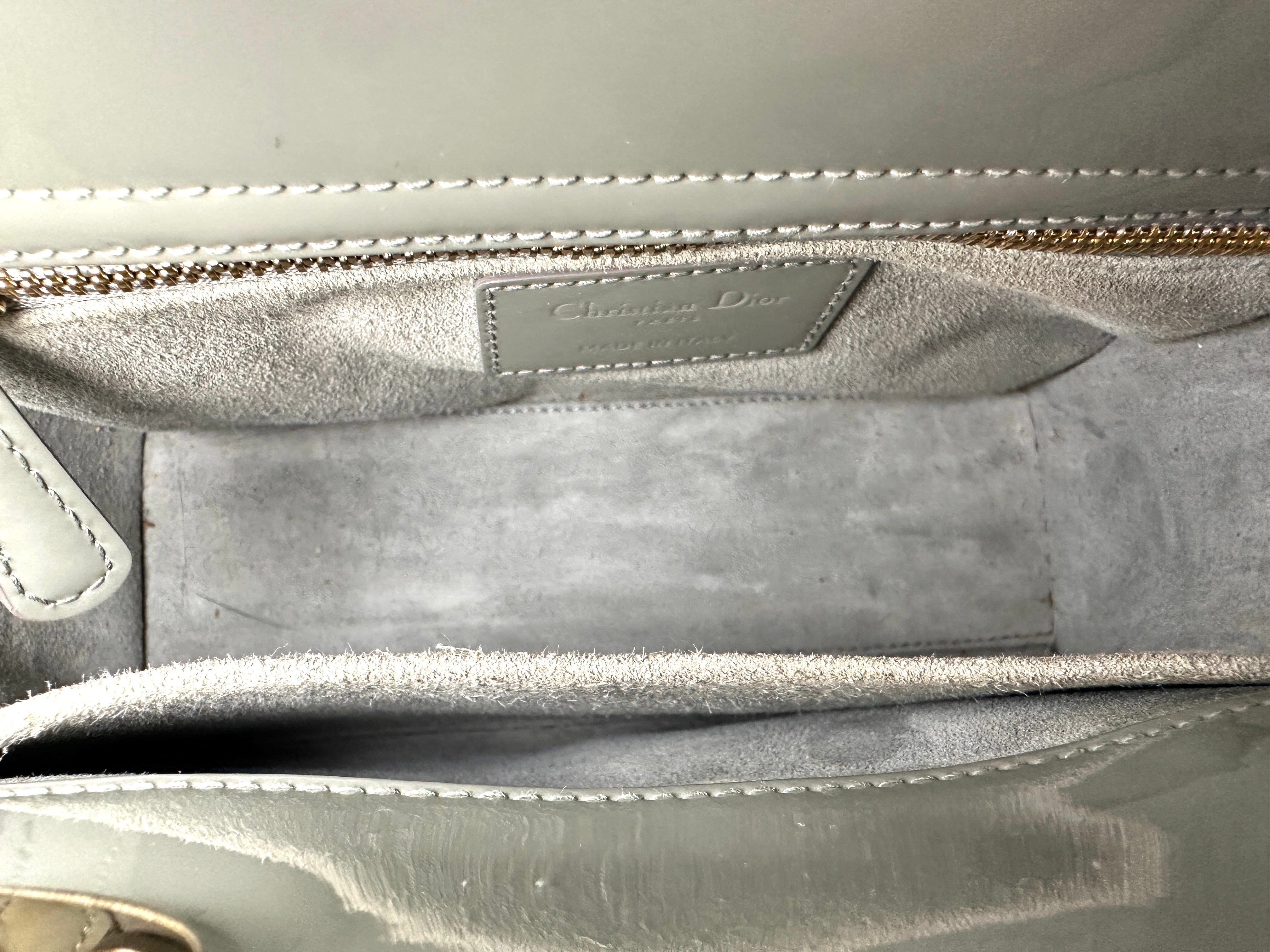 Christian Dior Lady Dior Green Cannage Patent Leather Handle Bag DR942