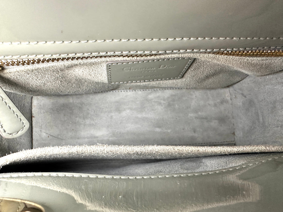Christian Dior Lady Dior Green Cannage Patent Leather Handle Bag DR942