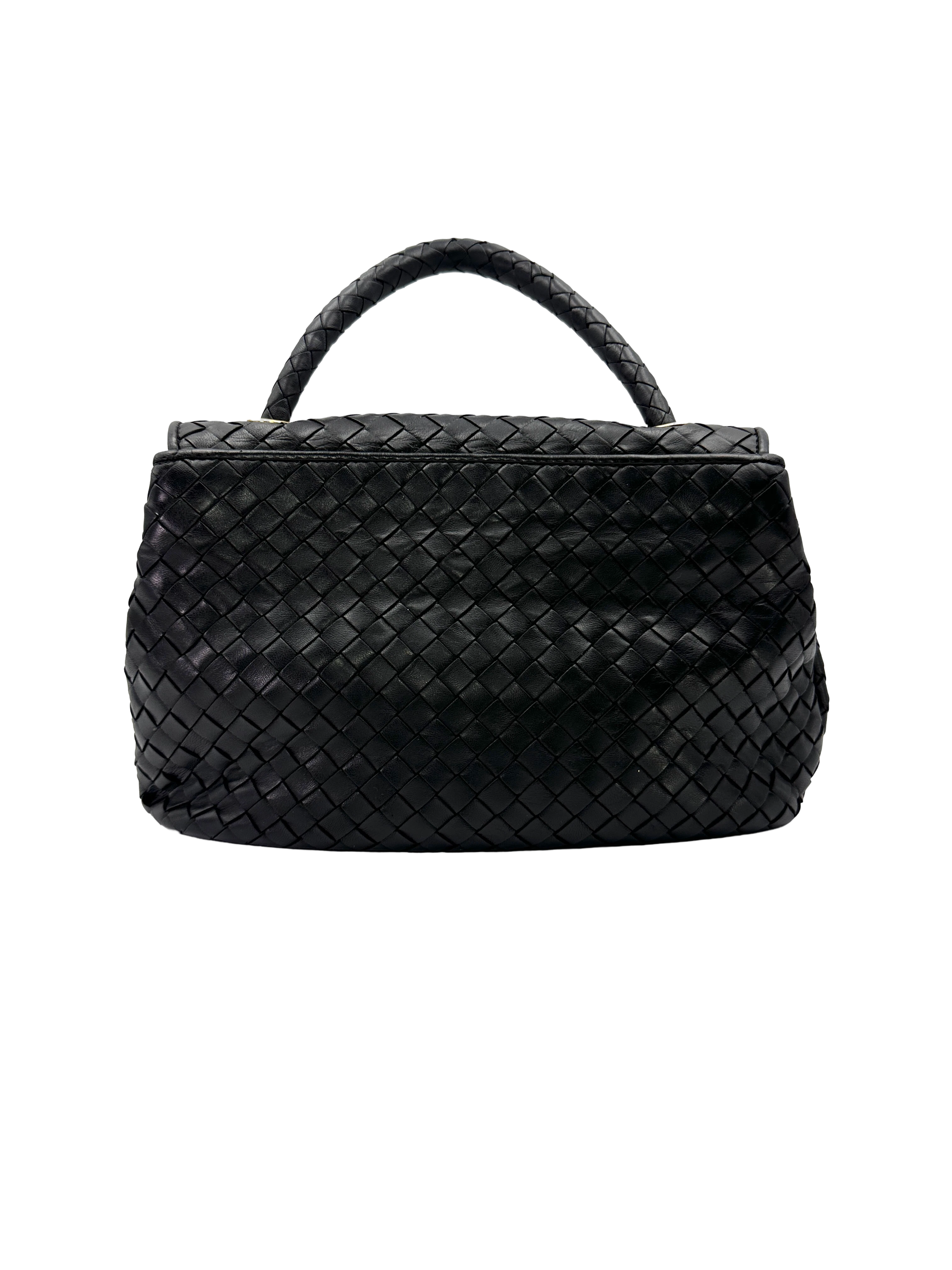 Bottega Veneta Black Intrecciato Leather Top Handle Bag BV146