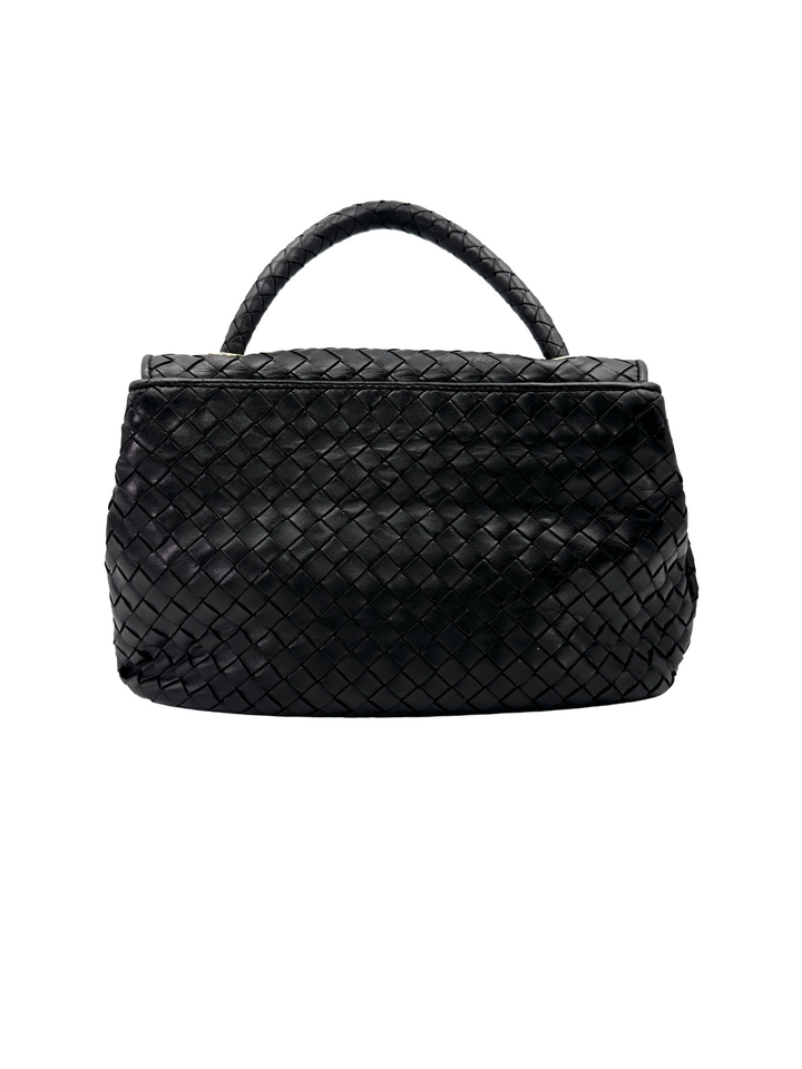 Bottega Veneta Black Intrecciato Leather Top Handle Bag BV146