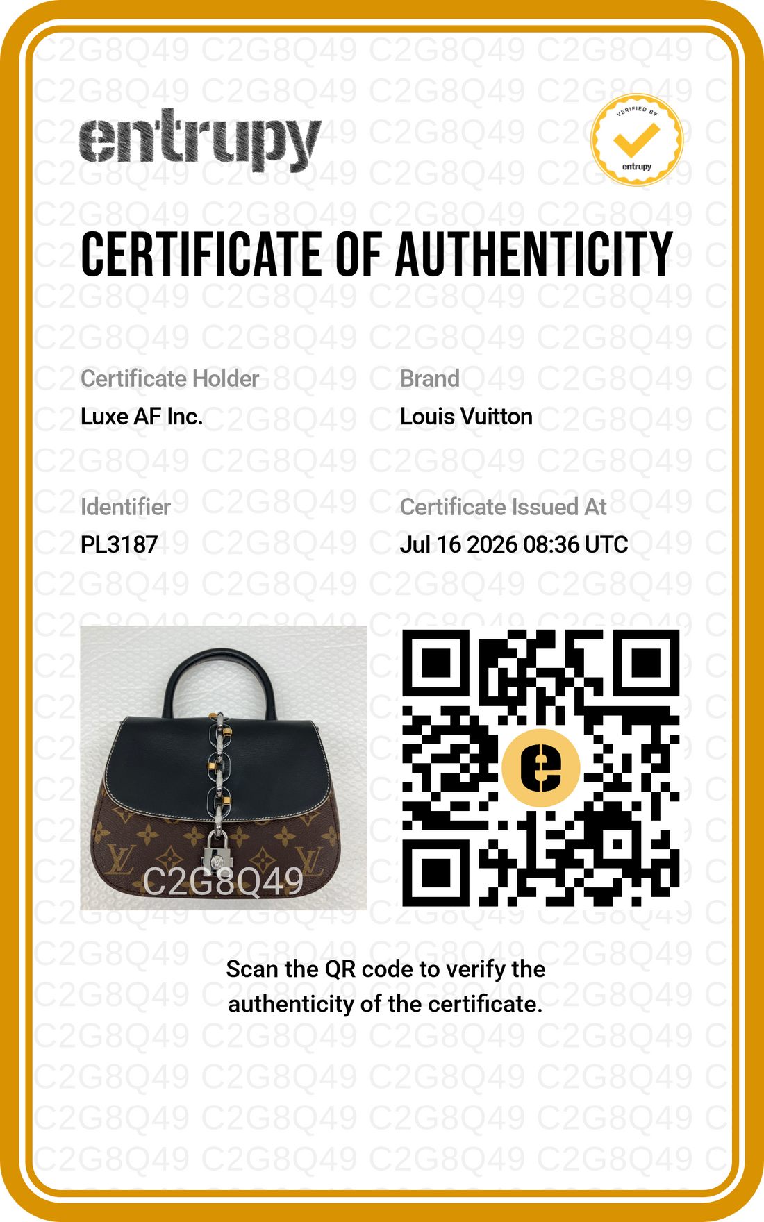 Louis Vuitton Chain-It Monogram Canvas & Black Leather Handle Bag LV3348