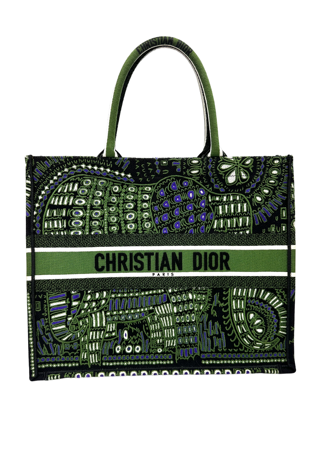 Christian Dior Green Dior Animals Embroidered Canvas Book Tote Bag DR937