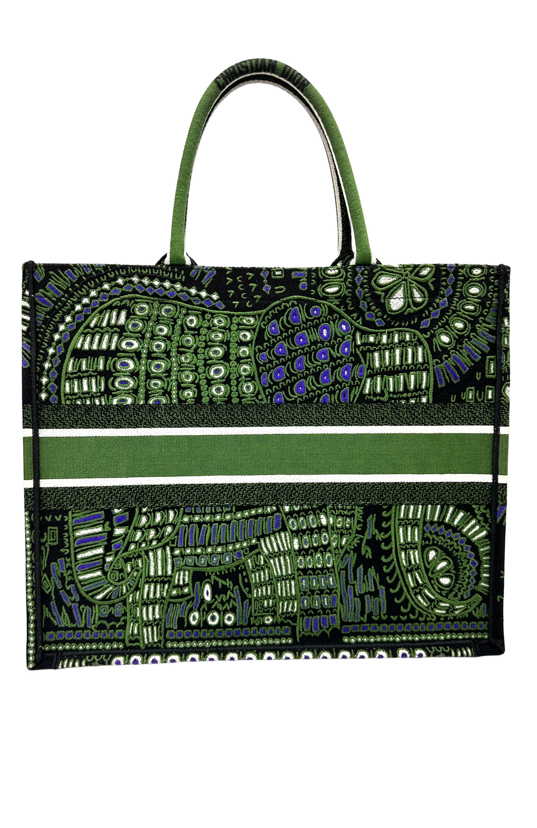 Christian Dior Green Dior Animals Embroidered Canvas Book Tote Bag DR937