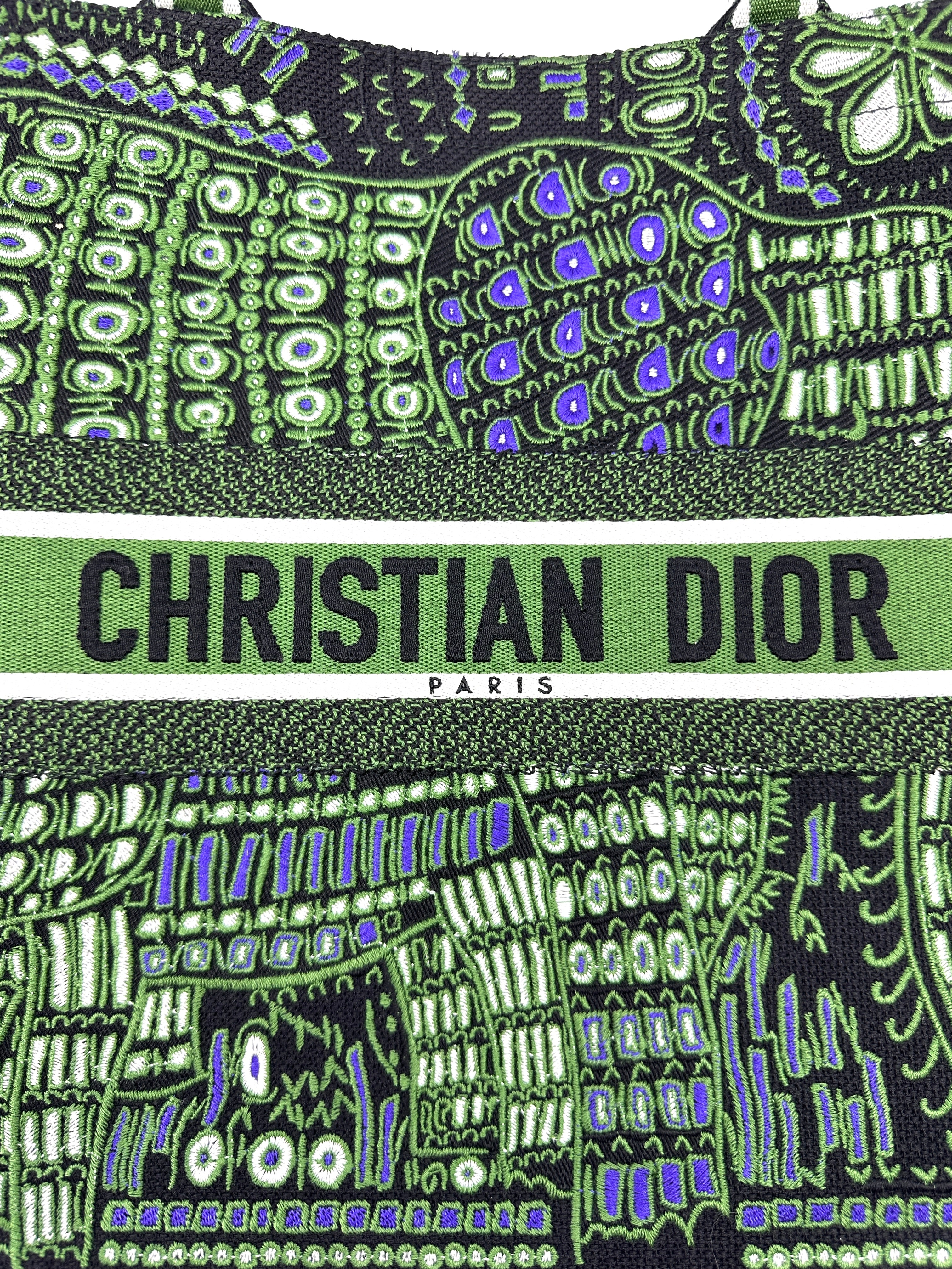 Christian Dior Green Dior Animals Embroidered Canvas Book Tote Bag DR937