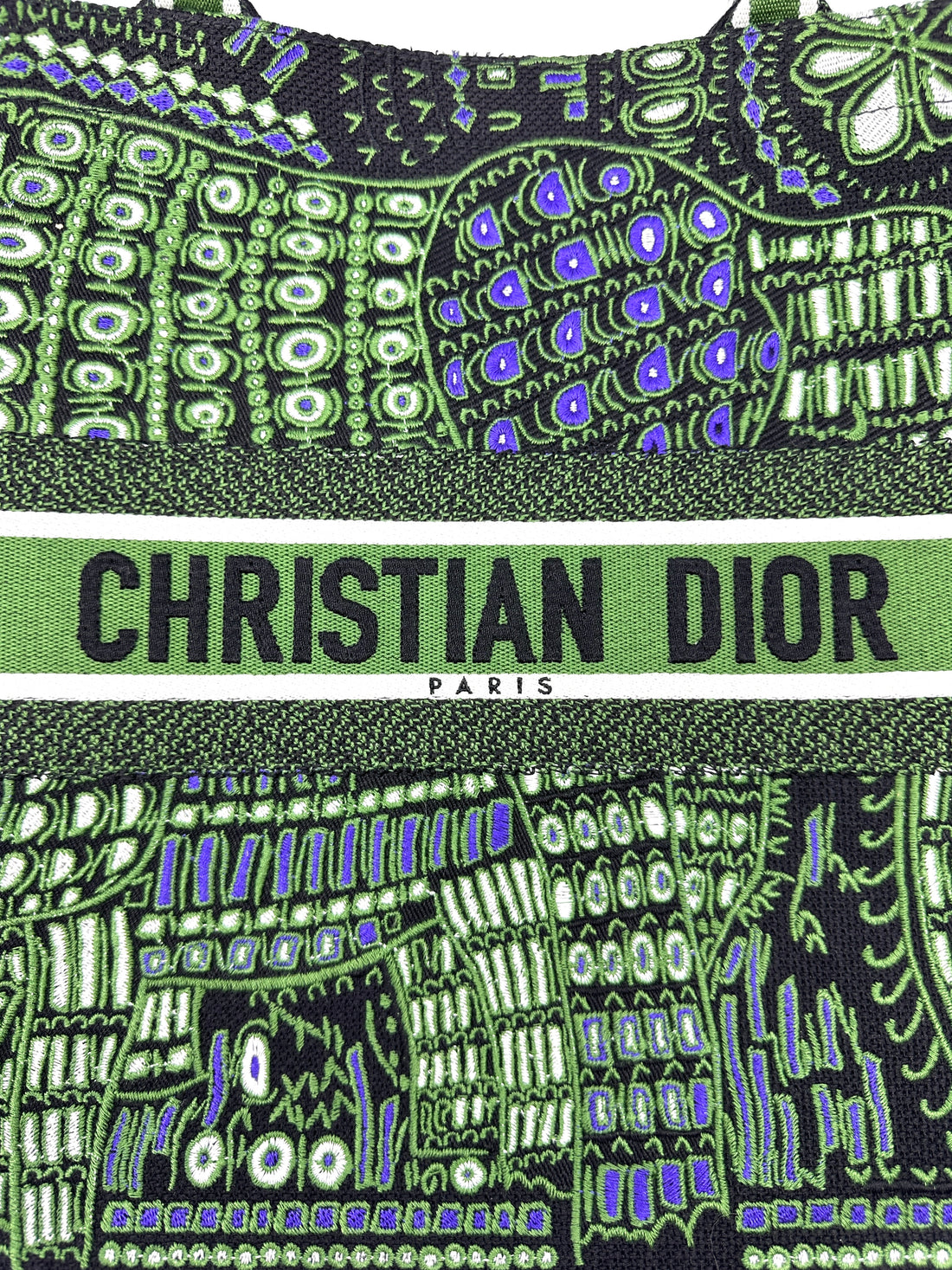 Christian Dior Green Dior Animals Embroidered Canvas Book Tote Bag DR937