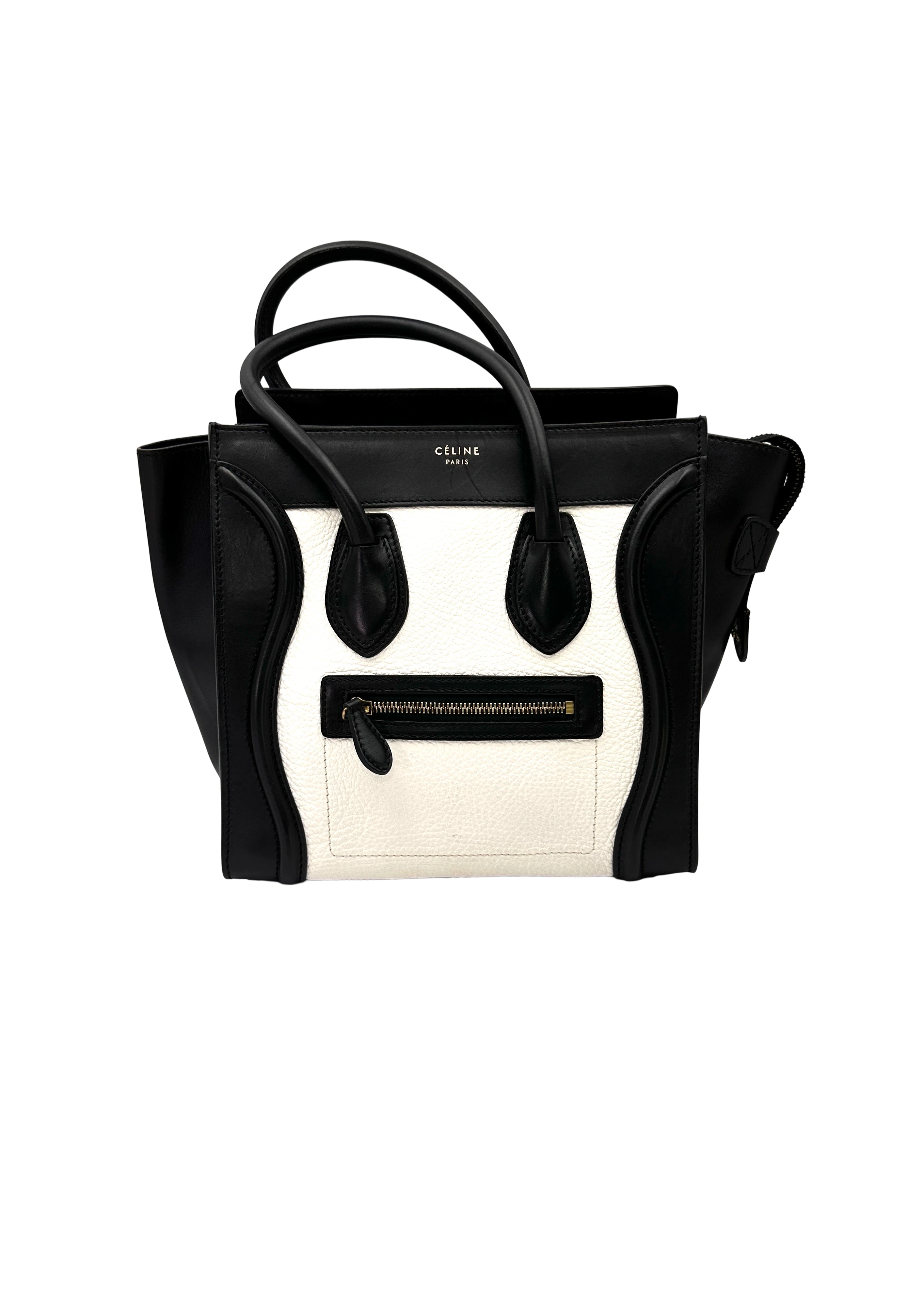 Celine Luggage Black/White Leather Handle Bag CE198