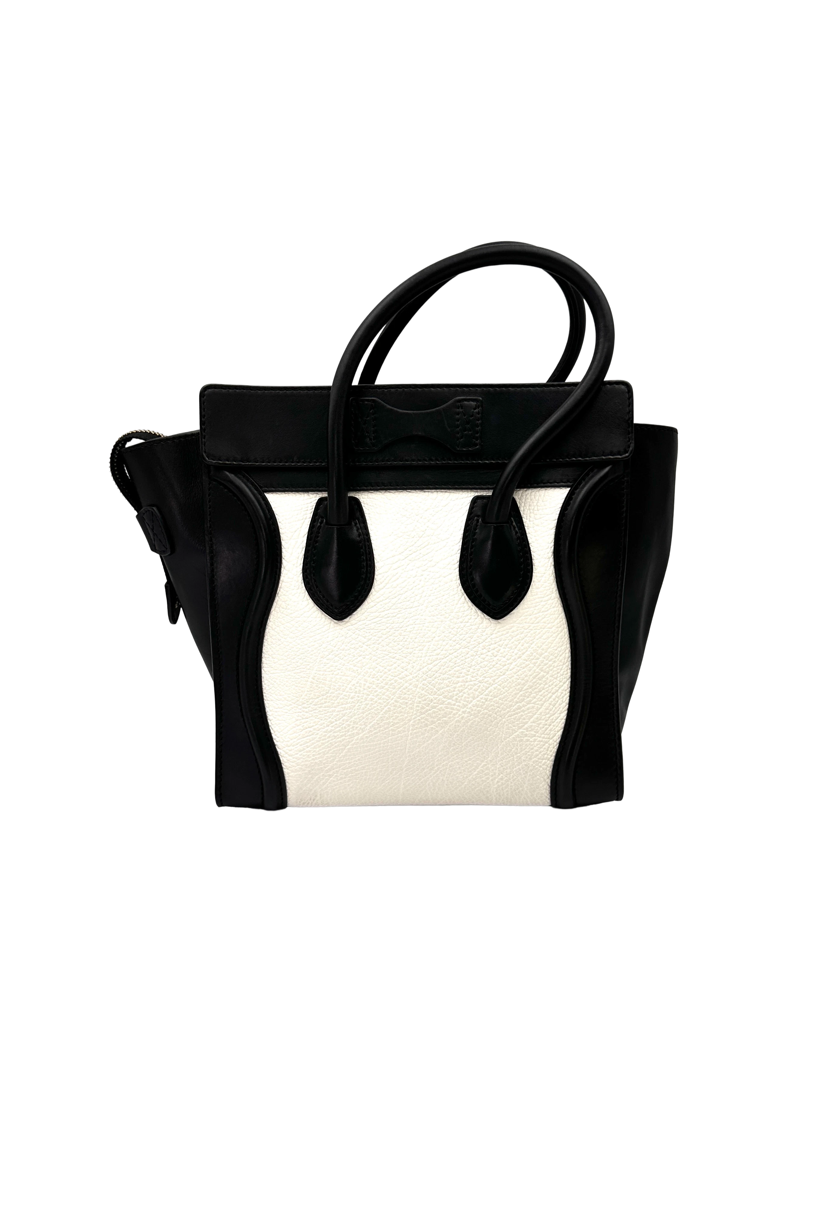 Celine Luggage Black/White Leather Handle Bag CE198