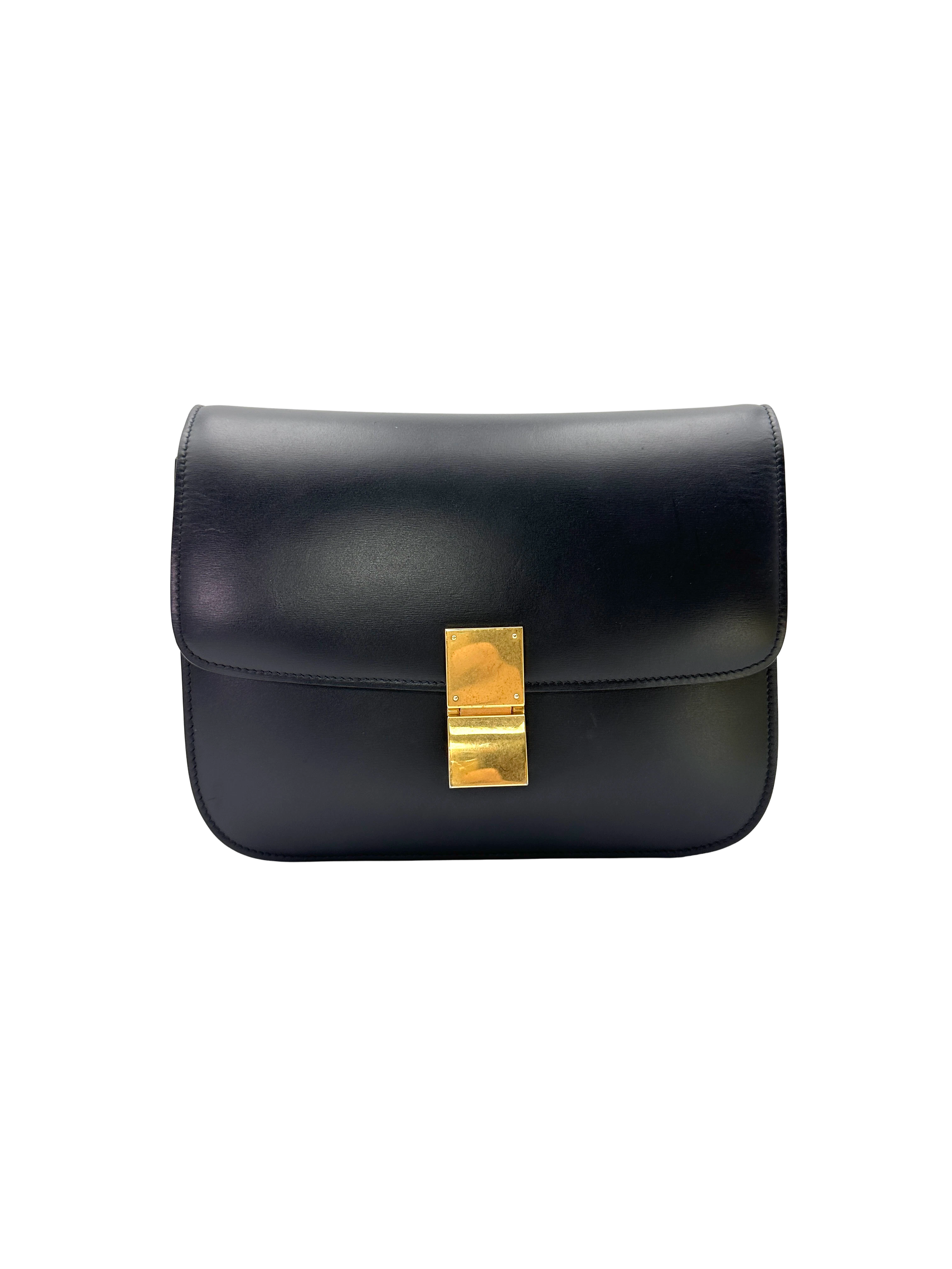 Celine Classic Box Black Smooth Leather Shoulder Bag CE196