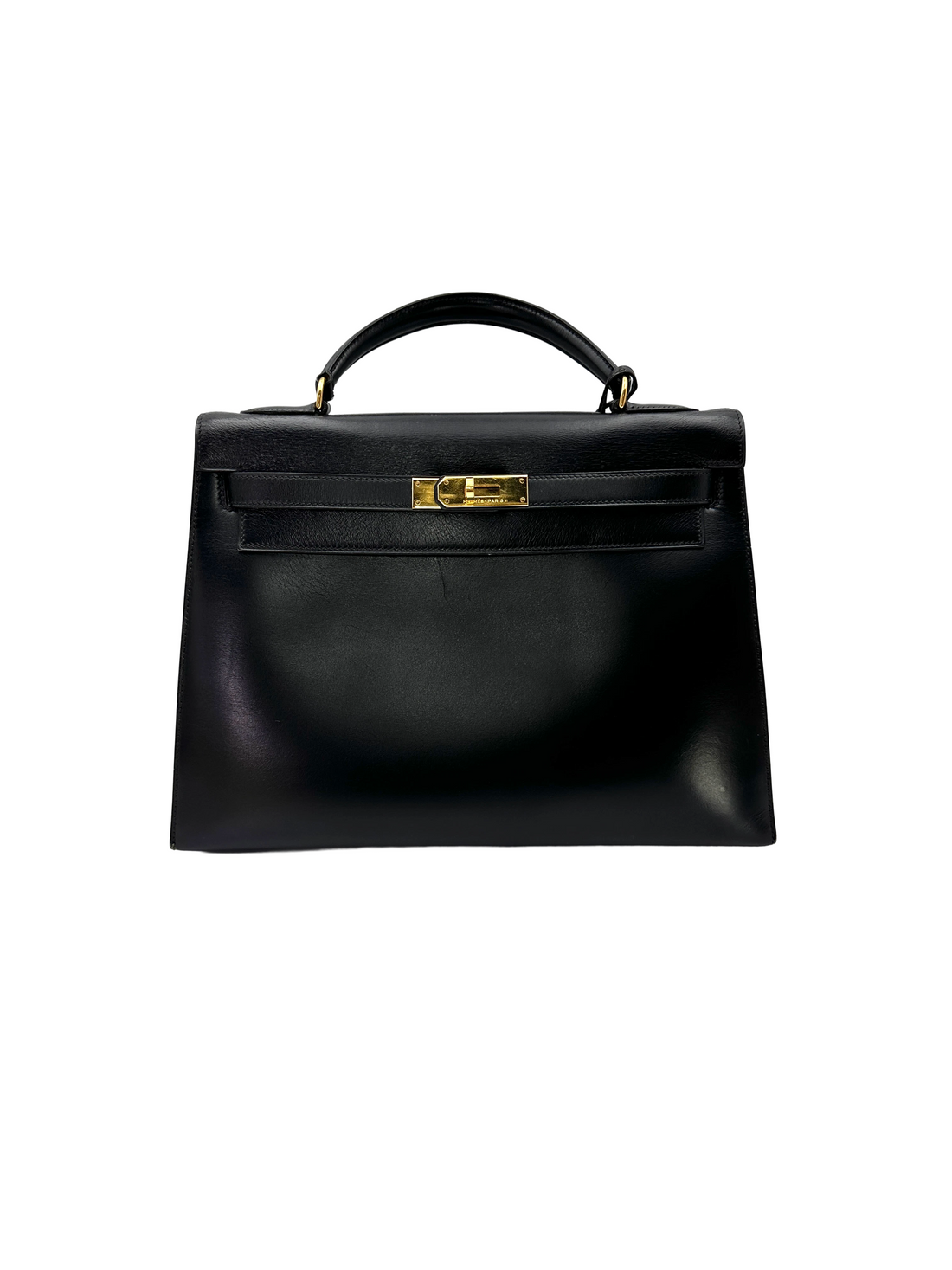 Hermes Kelly32 Black Leather Handle Bag With Gold Hardware HR189