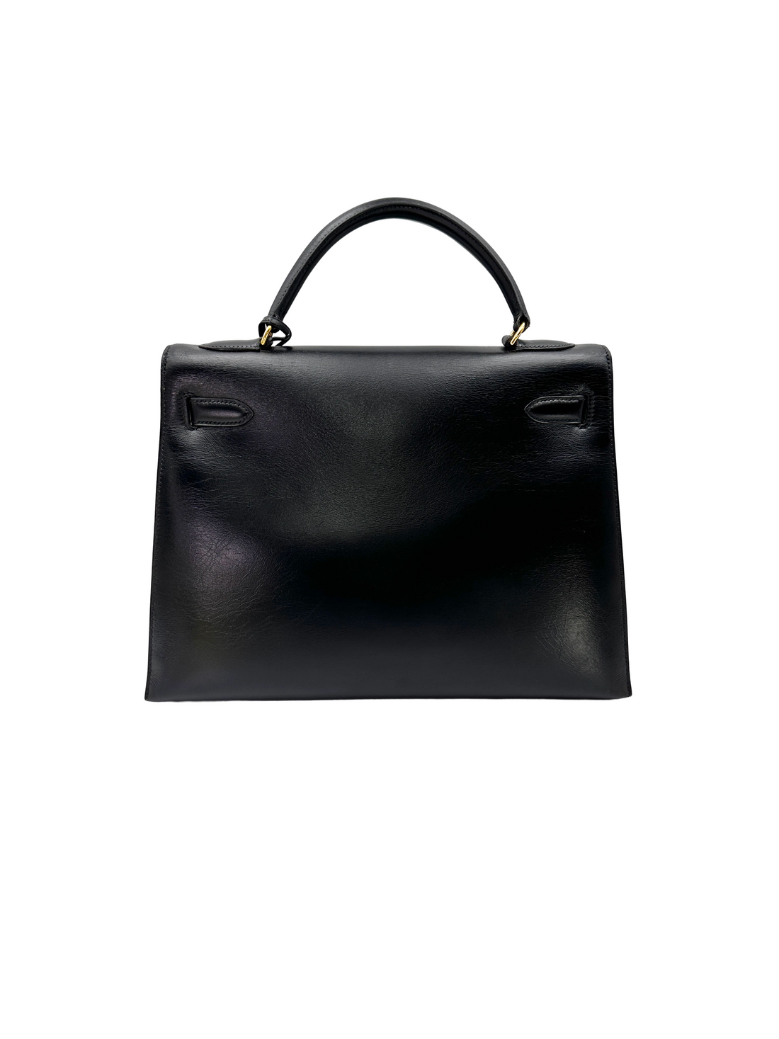 Hermes Kelly32 Black Leather Handle Bag With Gold Hardware HR189
