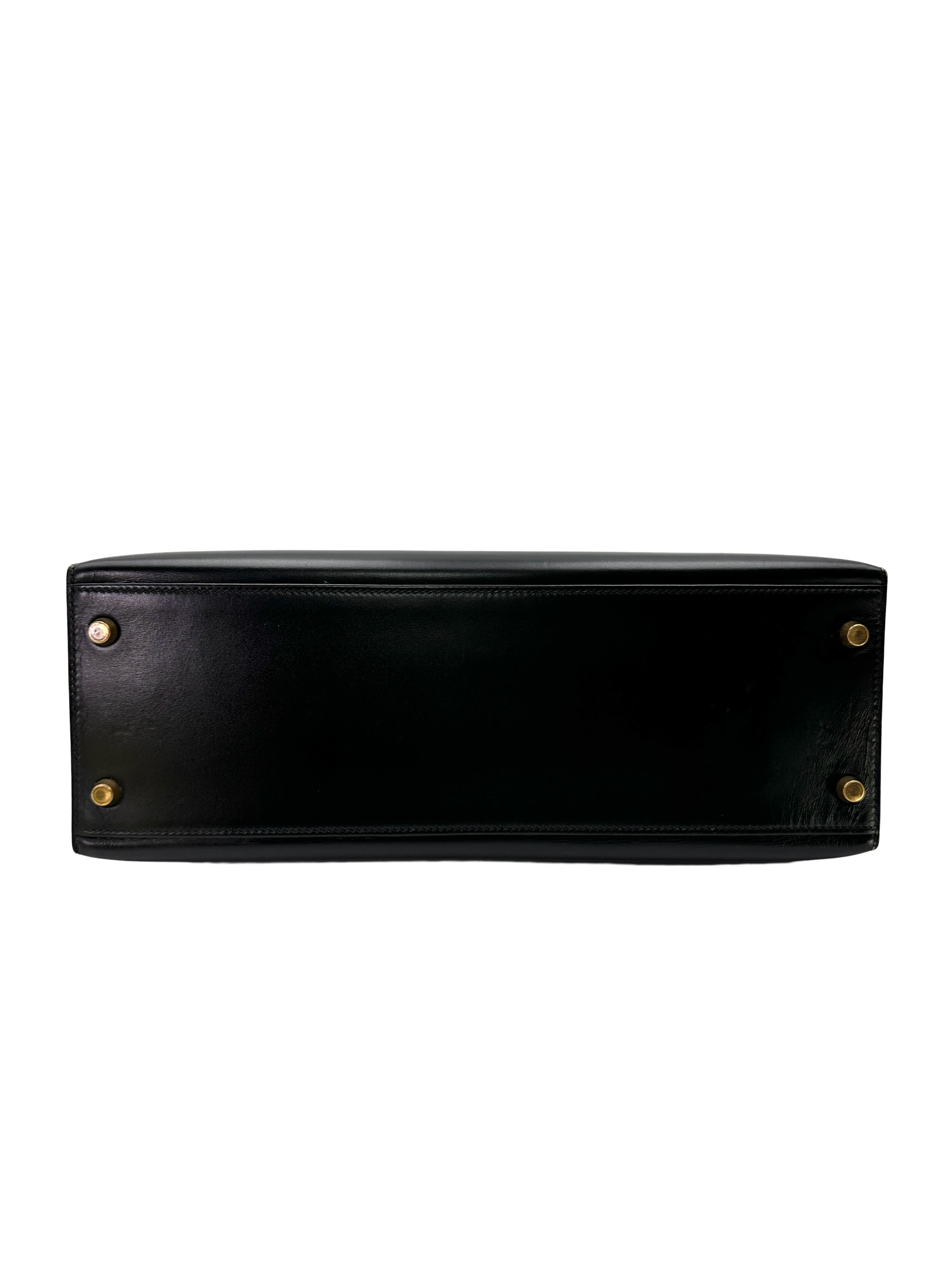 Hermes Kelly32 Black Leather Handle Bag With Gold Hardware HR189
