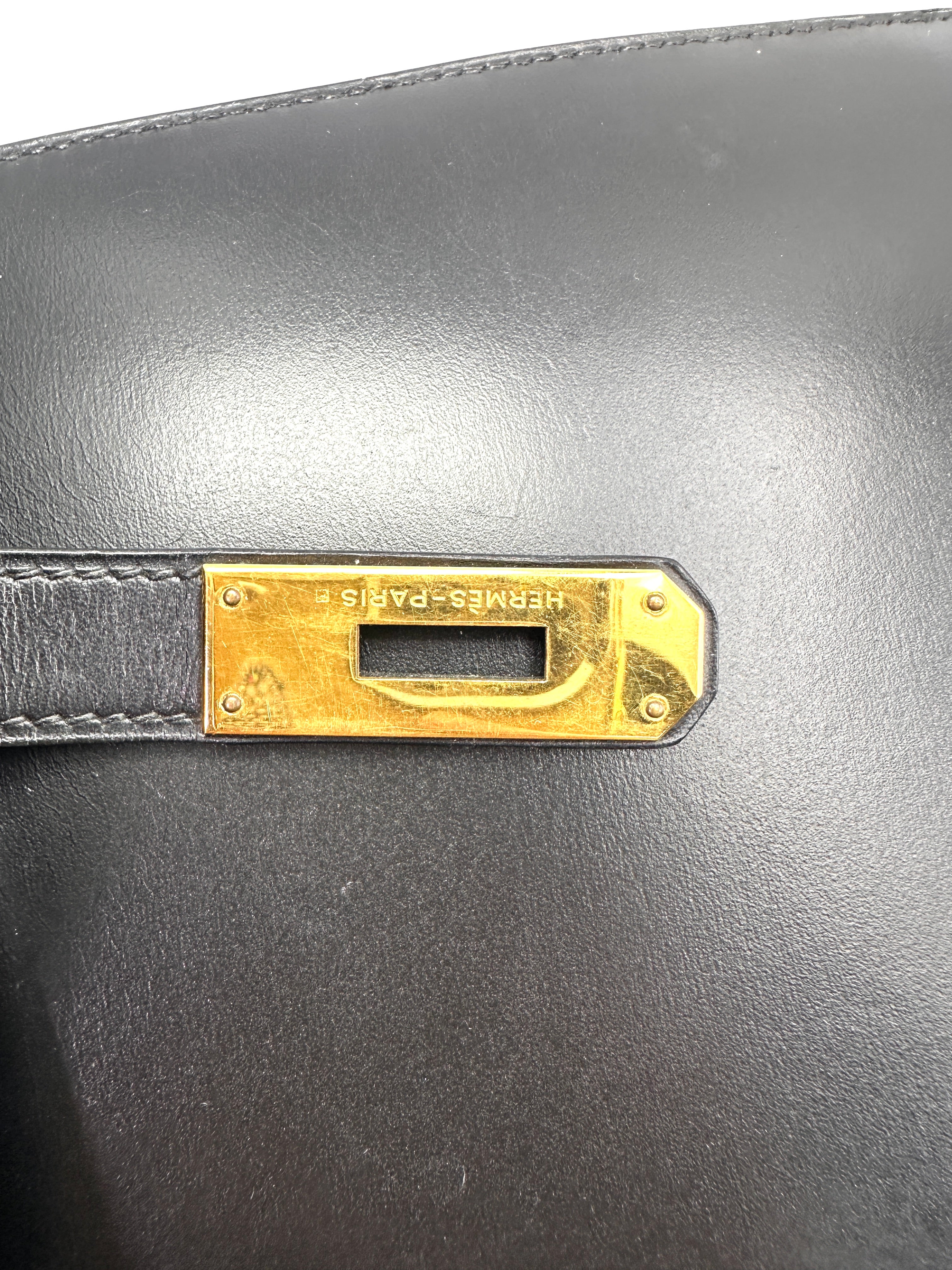 Hermes Kelly32 Black Leather Handle Bag With Gold Hardware HR189