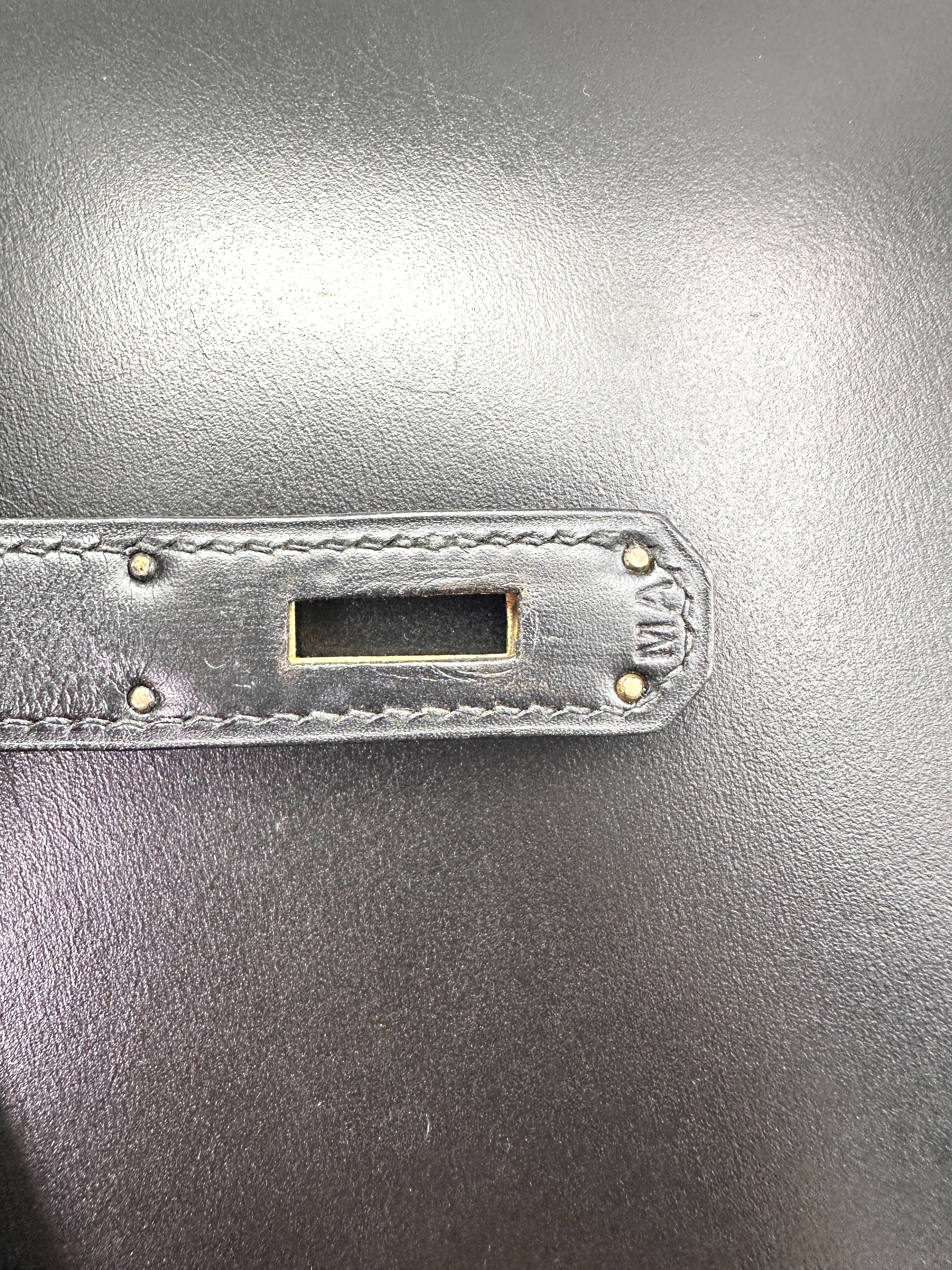 Hermes Kelly32 Black Leather Handle Bag With Gold Hardware HR189