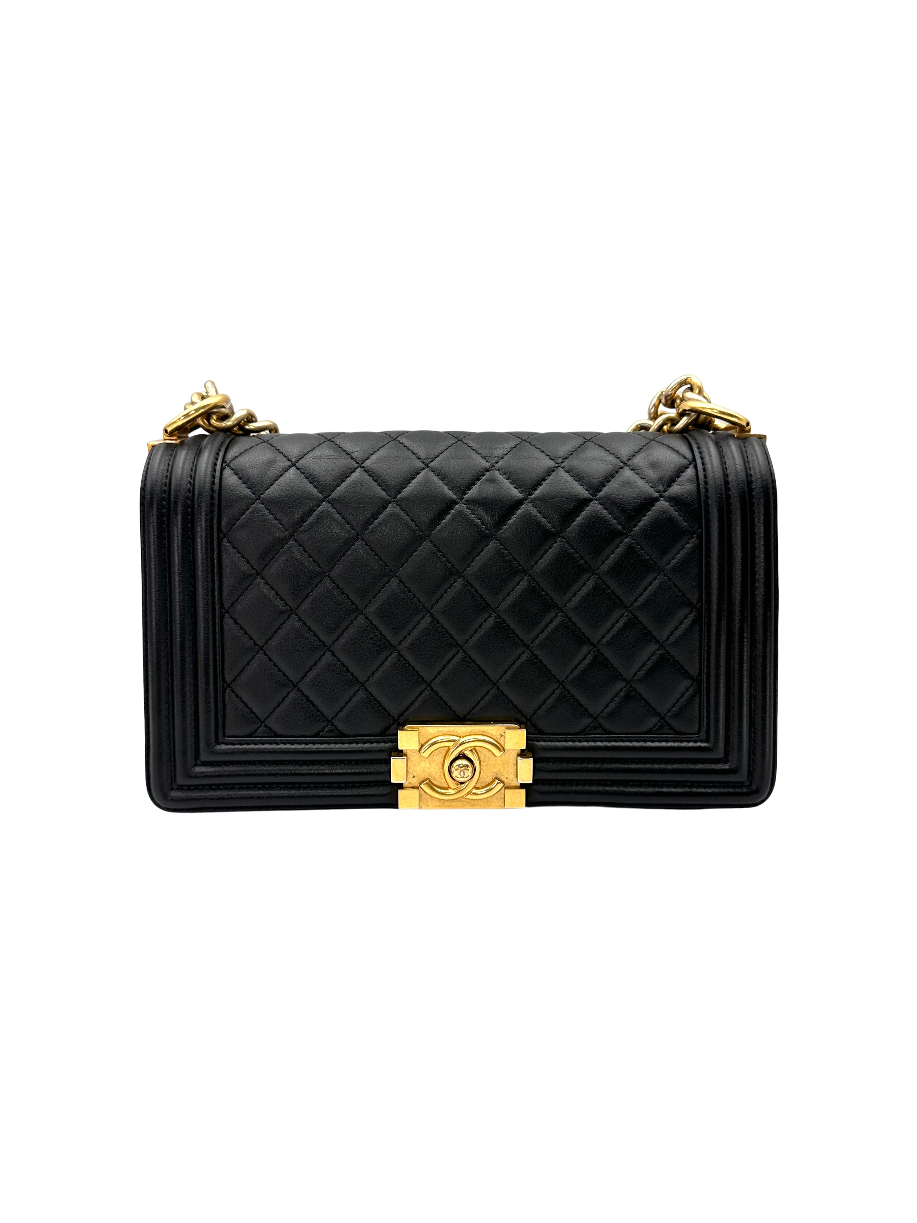 Chanel LeBoy Black Quilted Leather Medium Size Flap Bag With Gold Buckle(20***50) CC2588