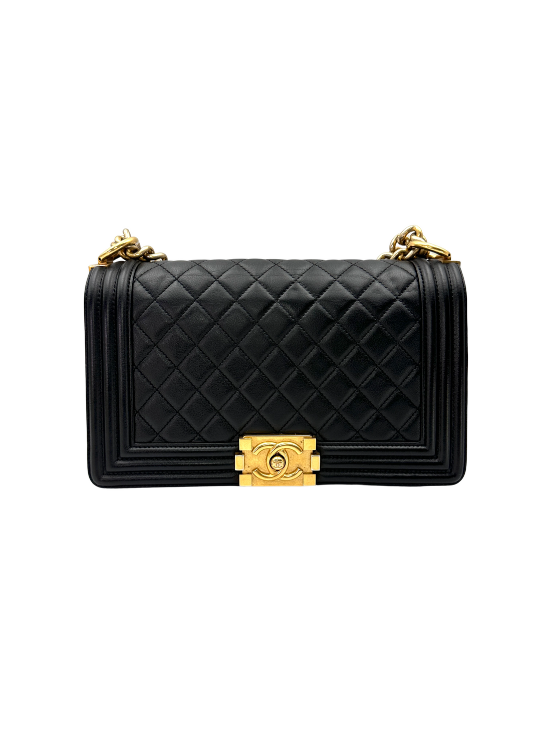 Chanel LeBoy Black Quilted Leather Medium Size Flap Bag With Gold Buckle(20***50) CC2588