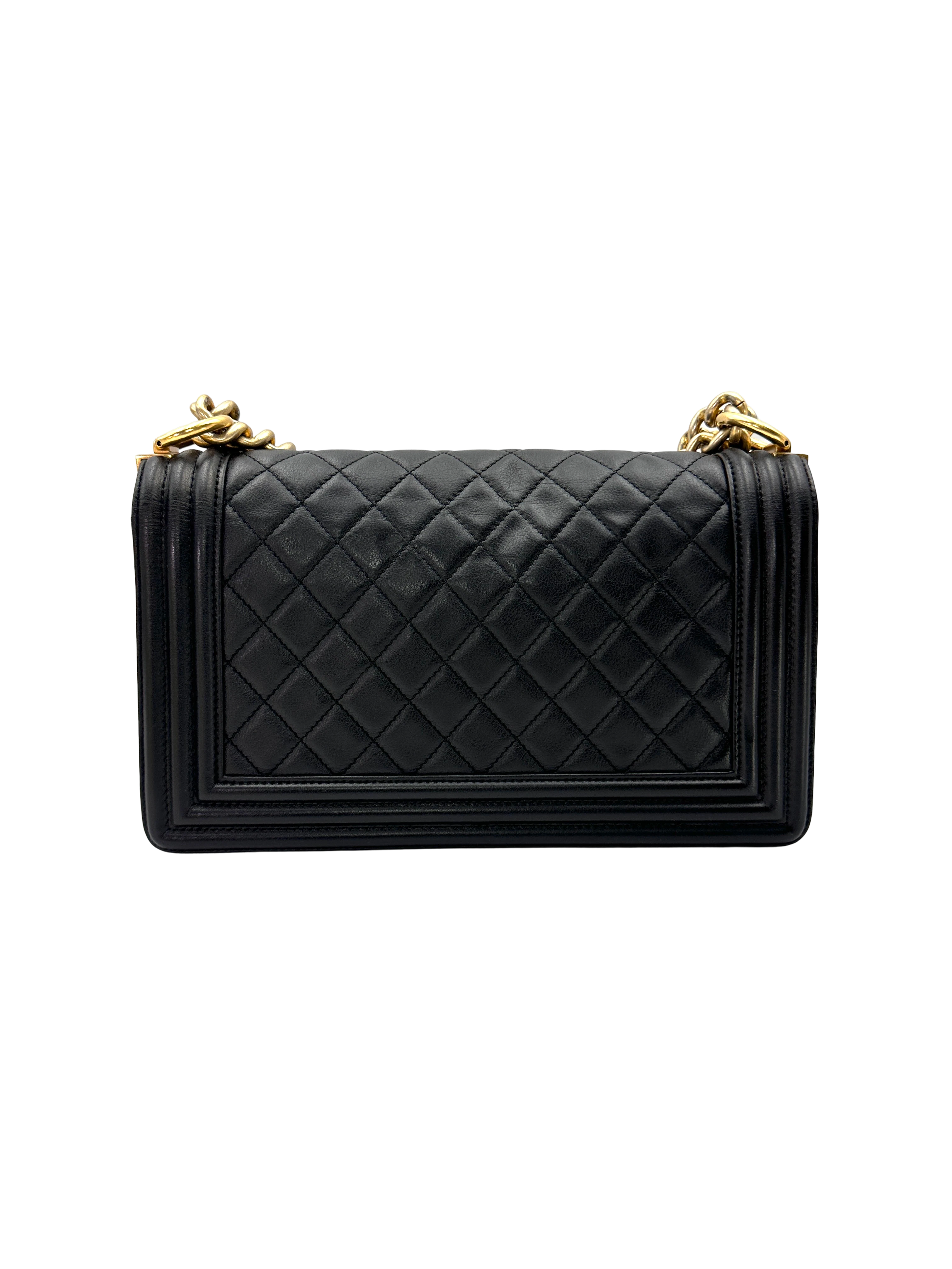 Chanel LeBoy Black Quilted Leather Medium Size Flap Bag With Gold Buckle(20***50) CC2588