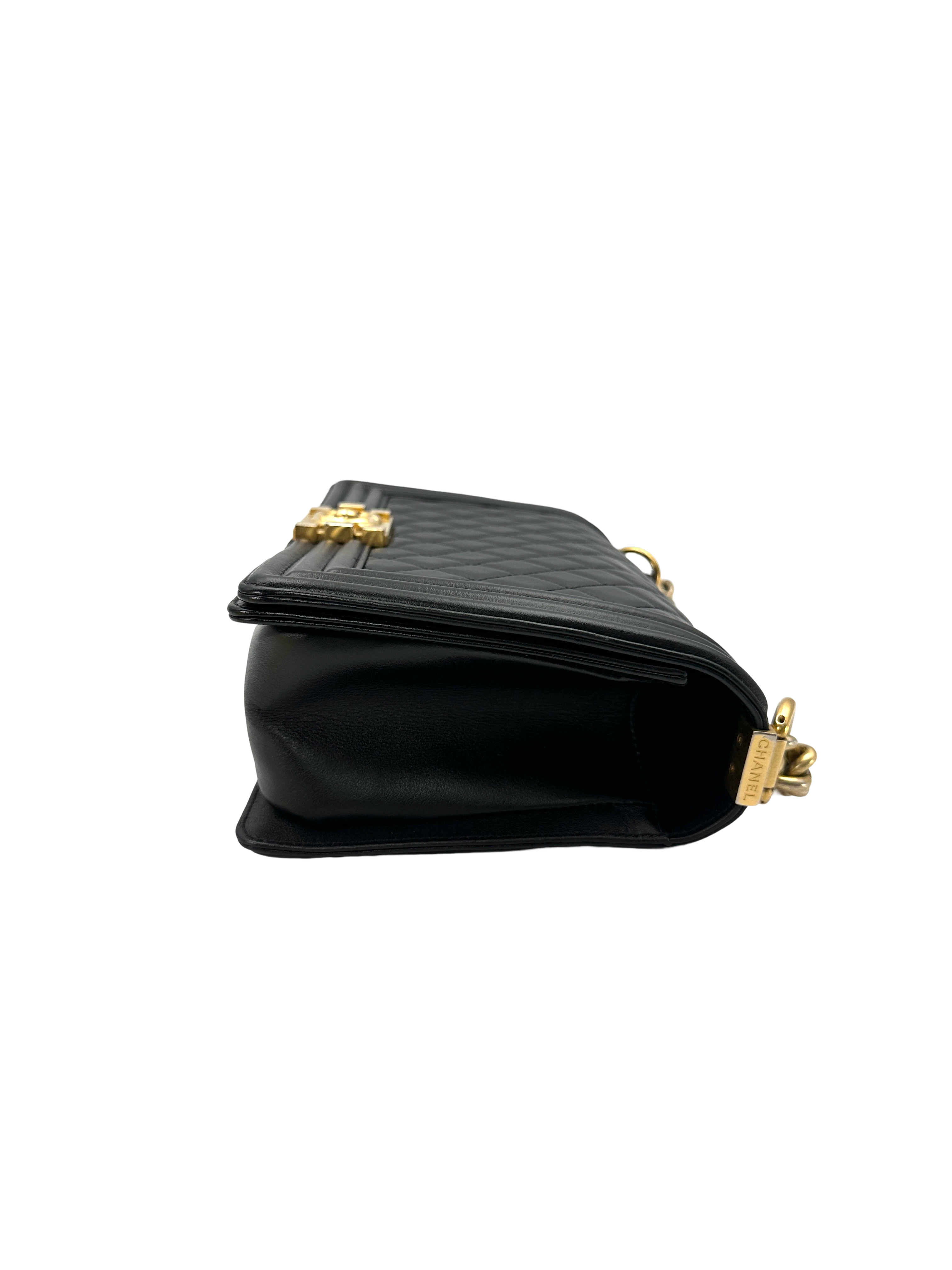 Chanel LeBoy Black Quilted Leather Medium Size Flap Bag With Gold Buckle(20***50) CC2588