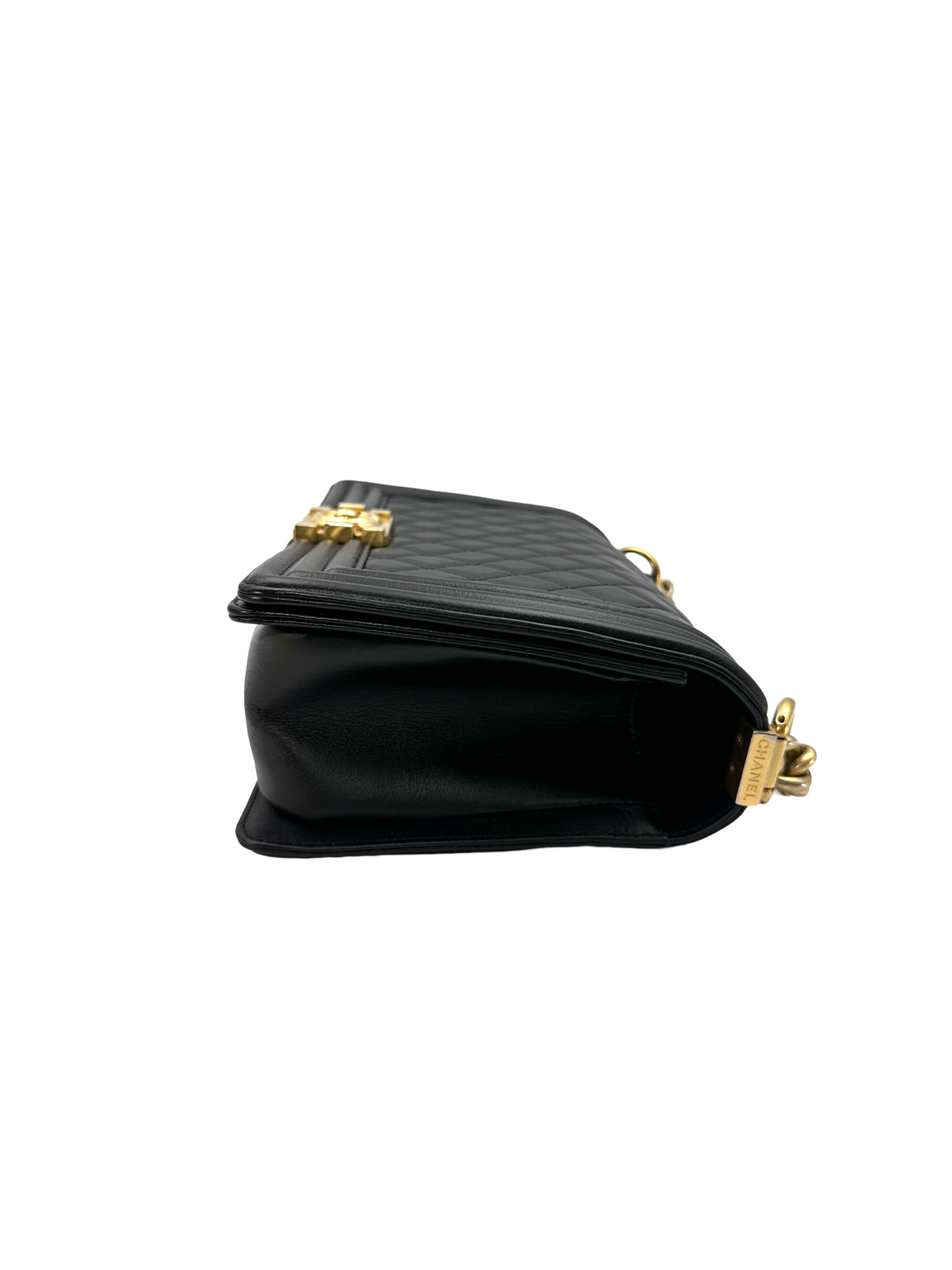 Chanel LeBoy Black Quilted Leather Medium Size Flap Bag With Gold Buckle(20***50) CC2588