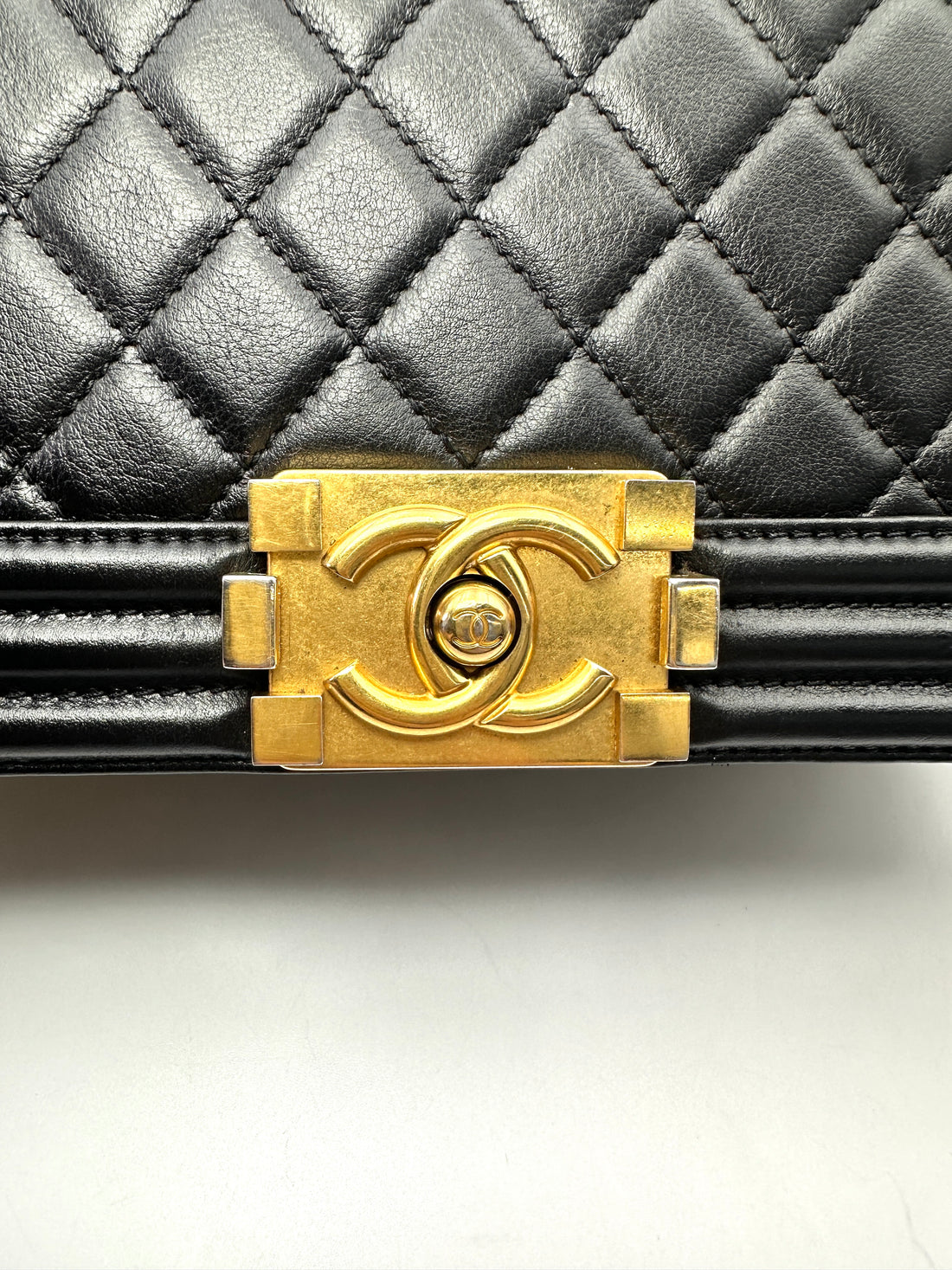 Chanel LeBoy Black Quilted Leather Medium Size Flap Bag With Gold Buckle(20***50) CC2588