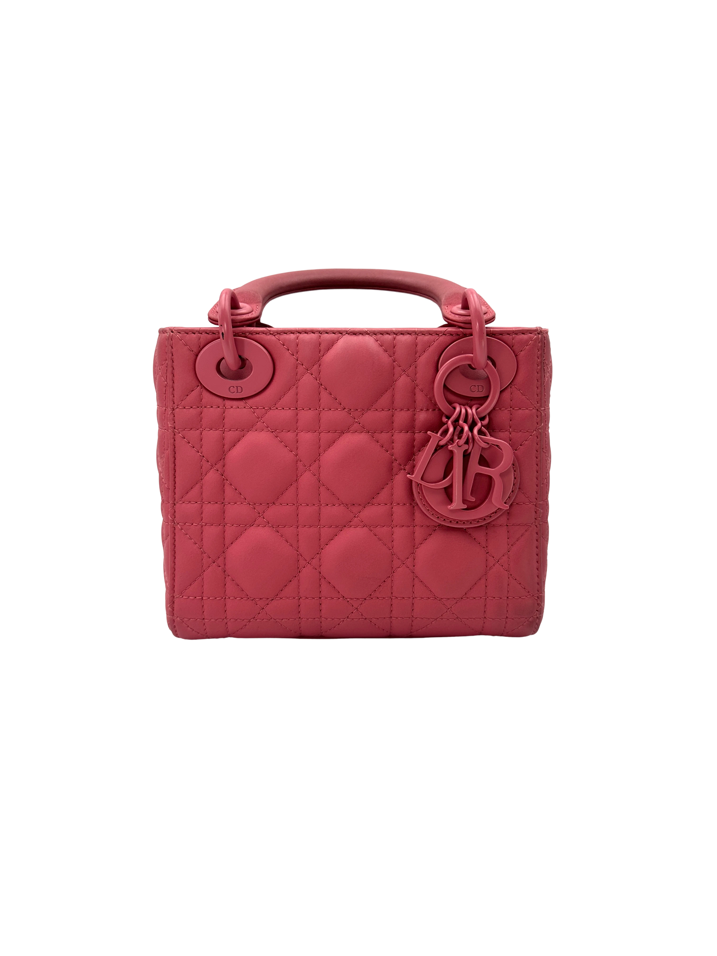 Christian Dior Lady Dior Pink Cannage Leather Handle Bag With Tonal Charms DR936