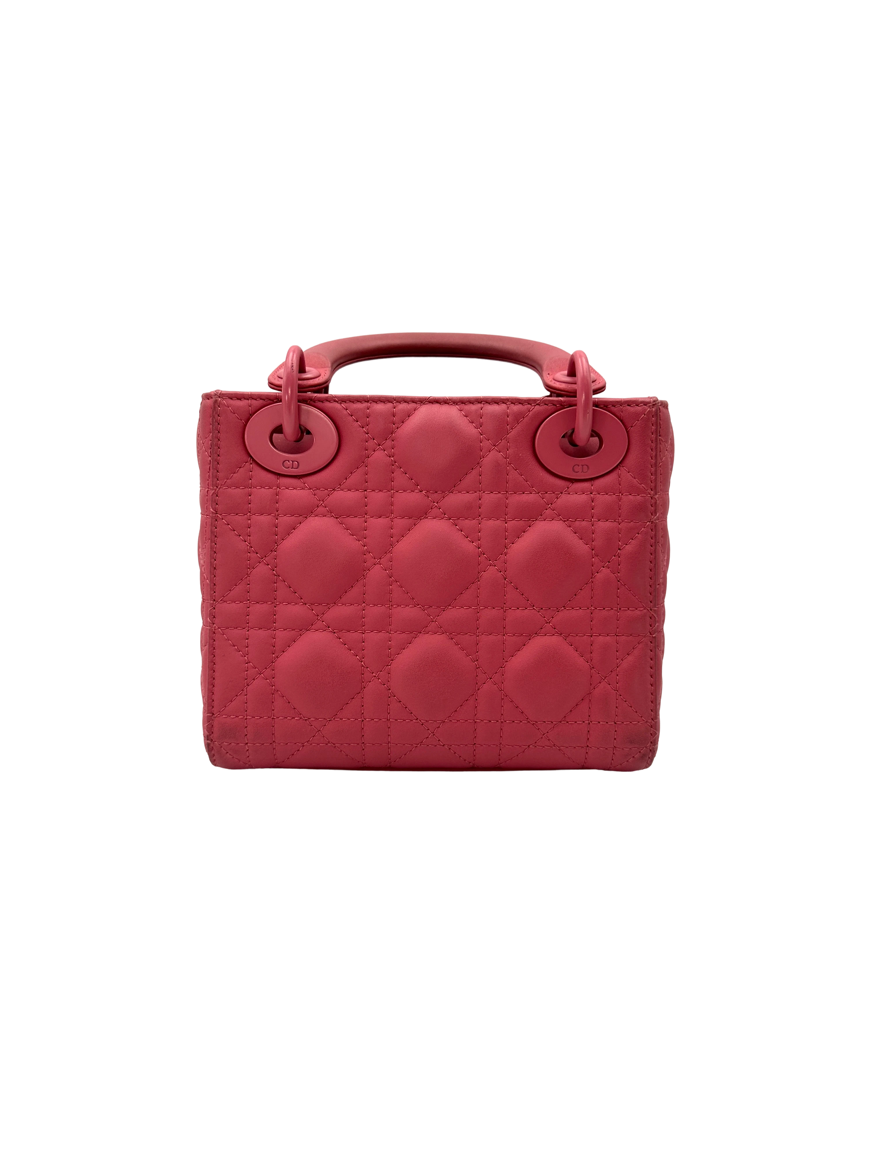 Christian Dior Lady Dior Pink Cannage Leather Handle Bag With Tonal Charms DR936